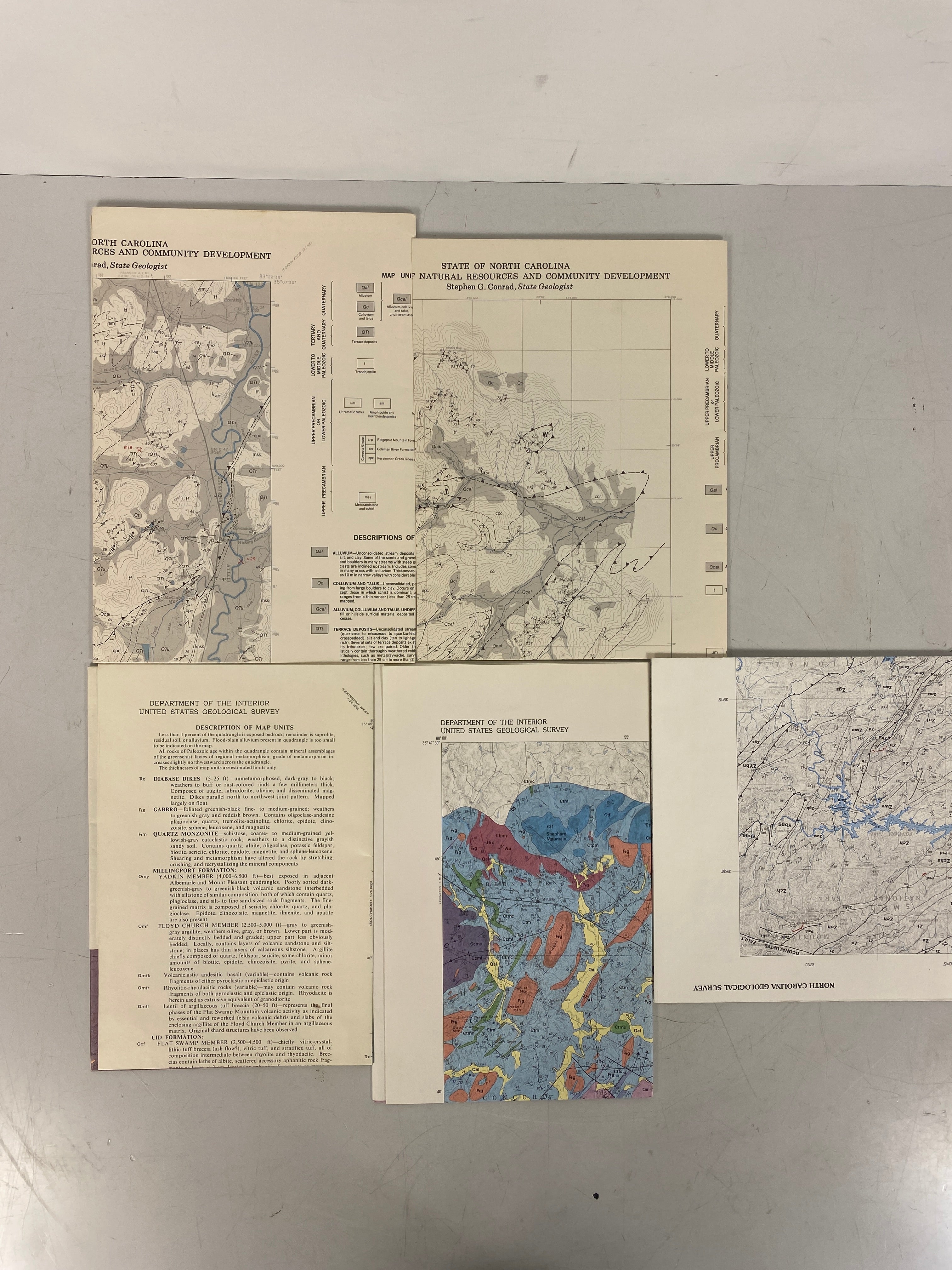 Lot of 5 Vintage North Carolina Geological Survey Wall Maps 1971-1992