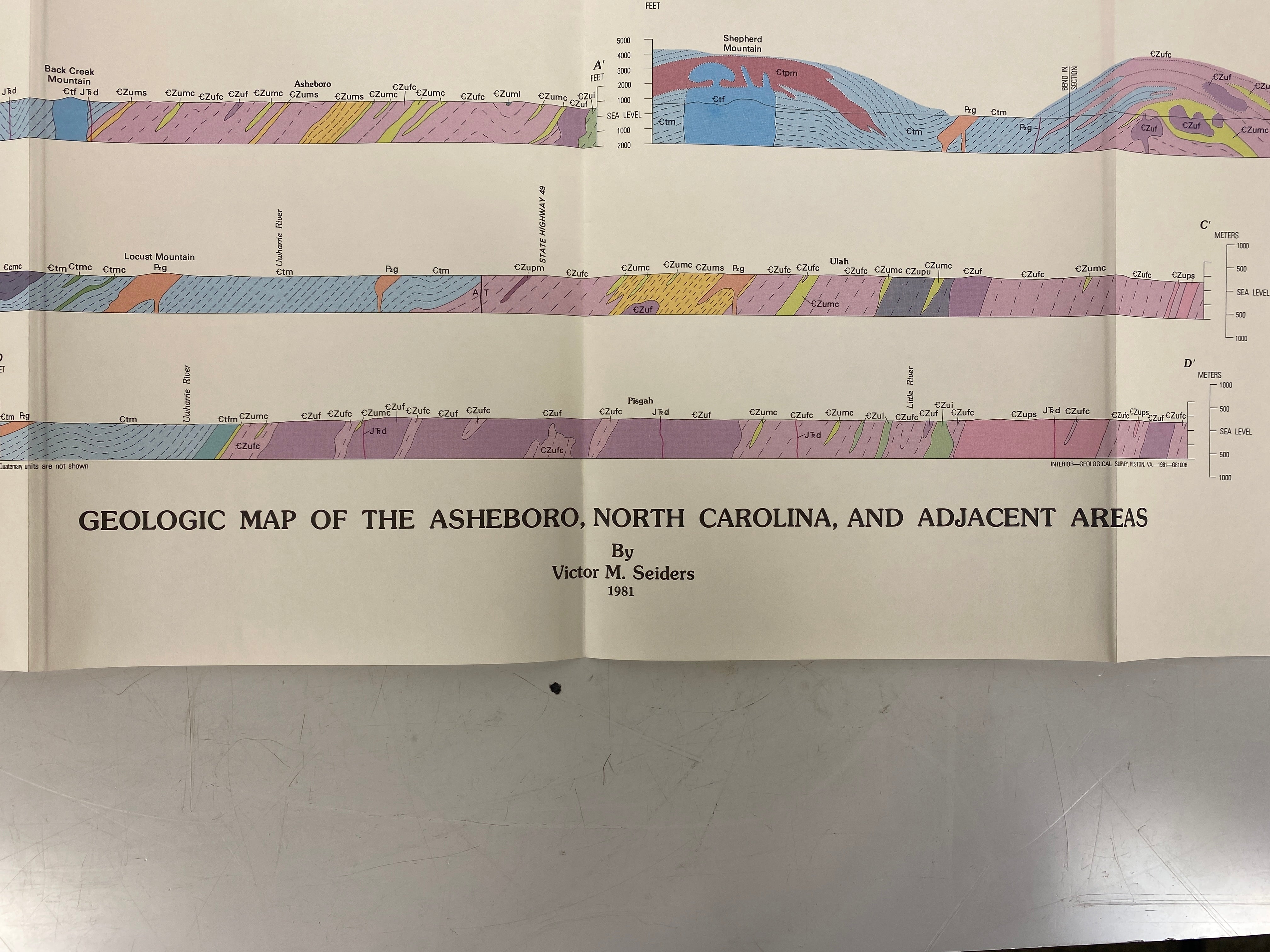 Lot of 5 Vintage North Carolina Geological Survey Wall Maps 1971-1992