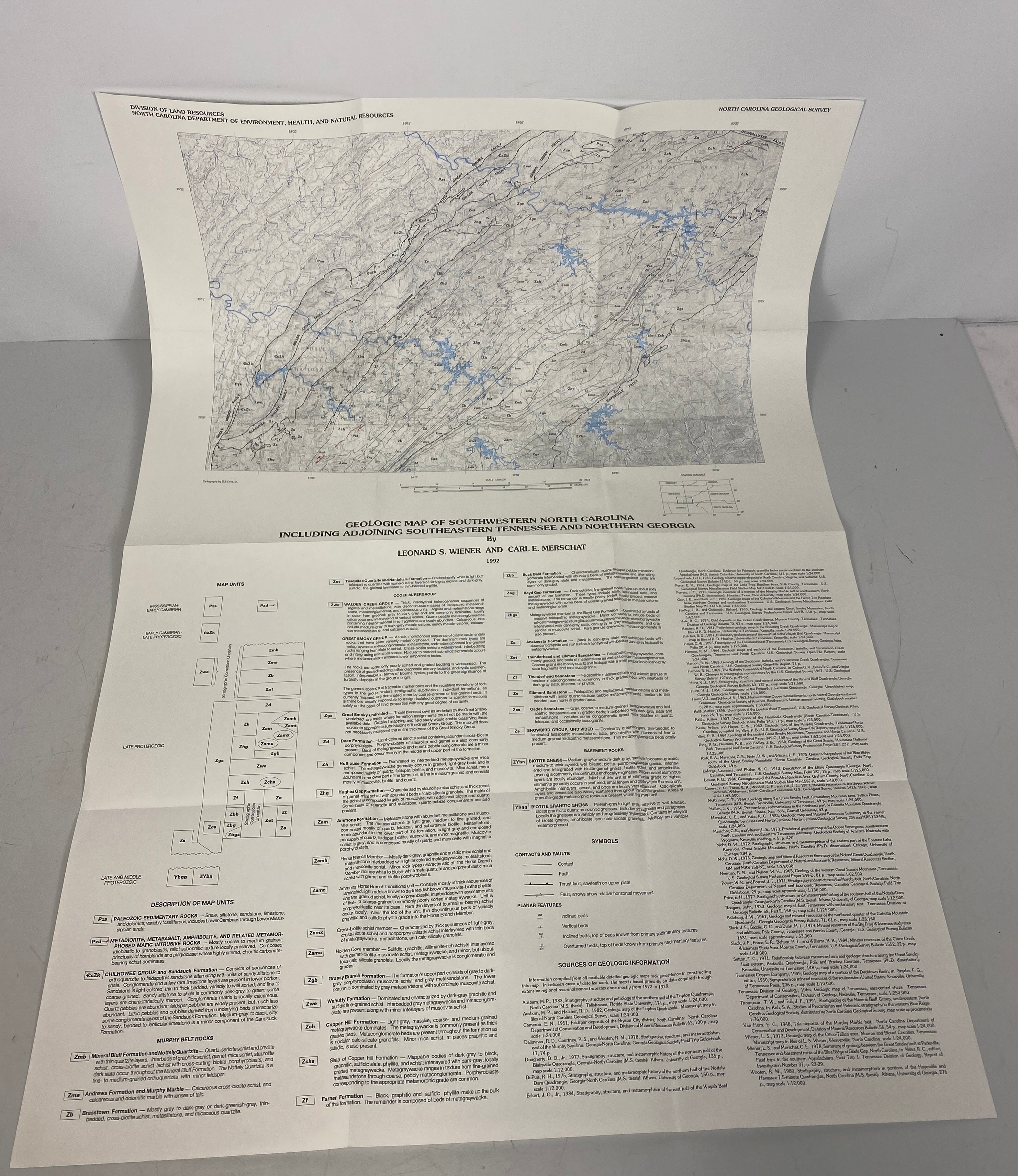 Lot of 5 Vintage North Carolina Geological Survey Wall Maps 1971-1992