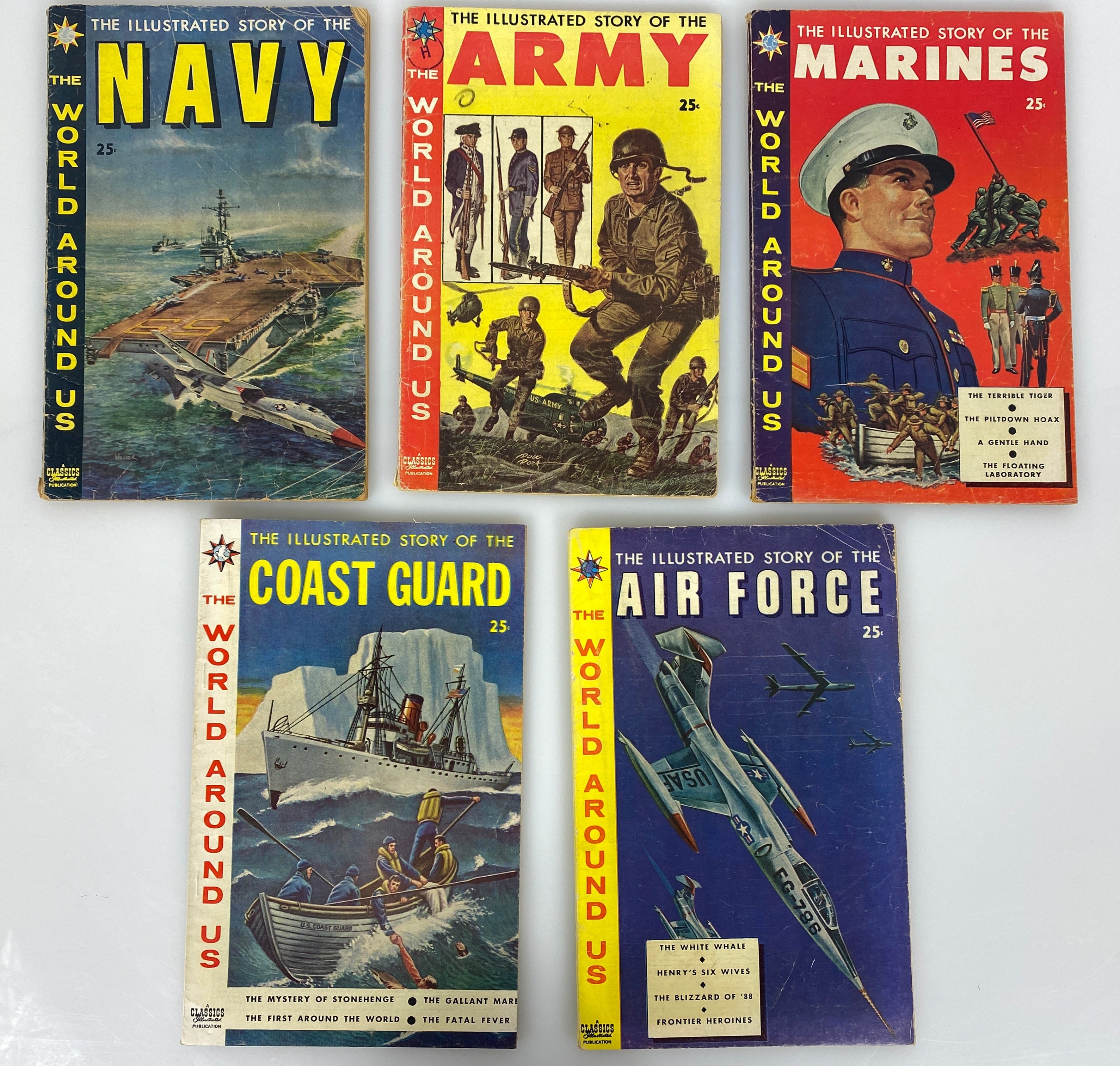 Lot of 5 World Around Us: Army Navy Marines Air Force Coast Guard 1959 Comics