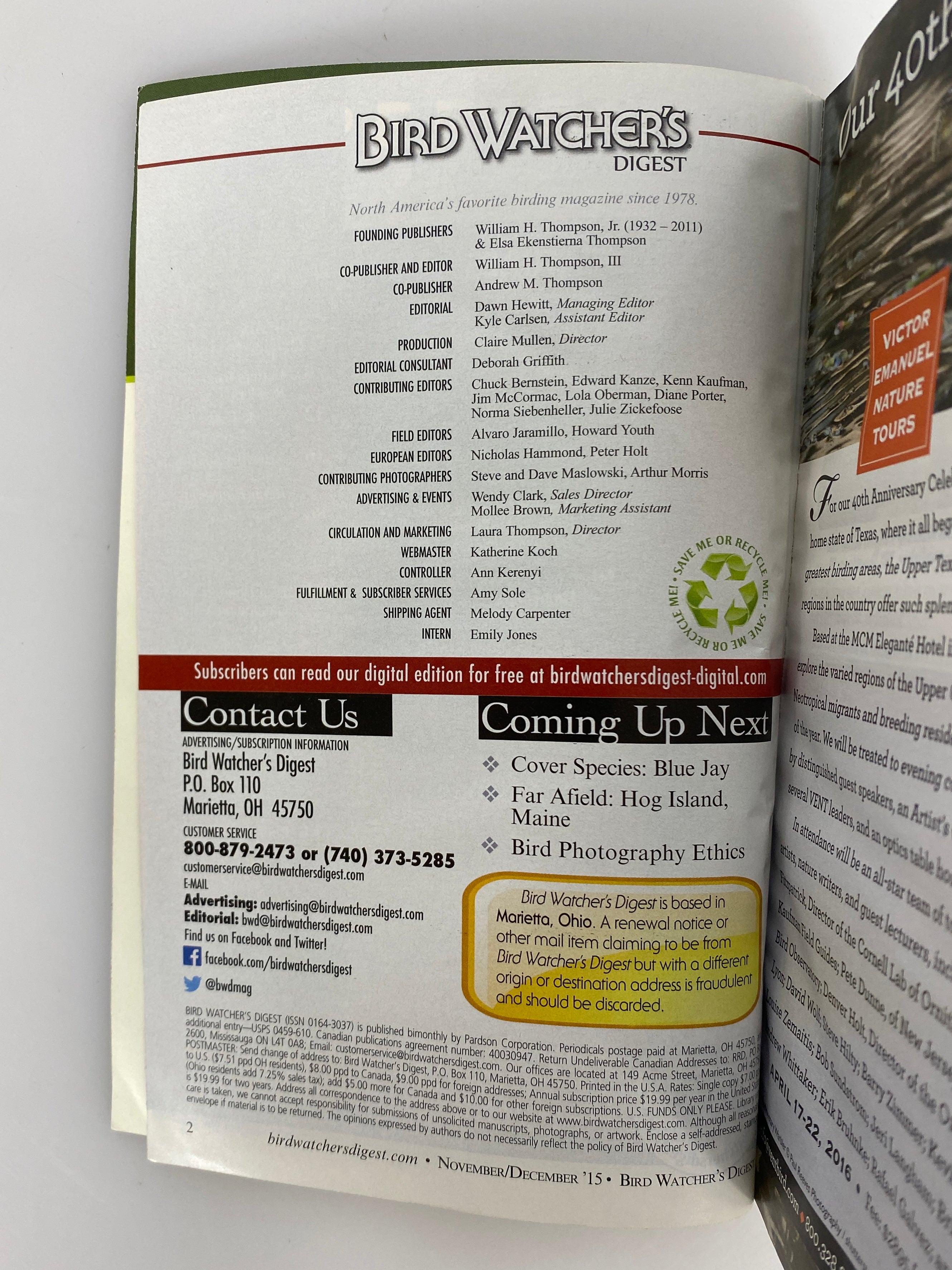 Lot of 6: Bird Watchers Digest Complete 2015 Set