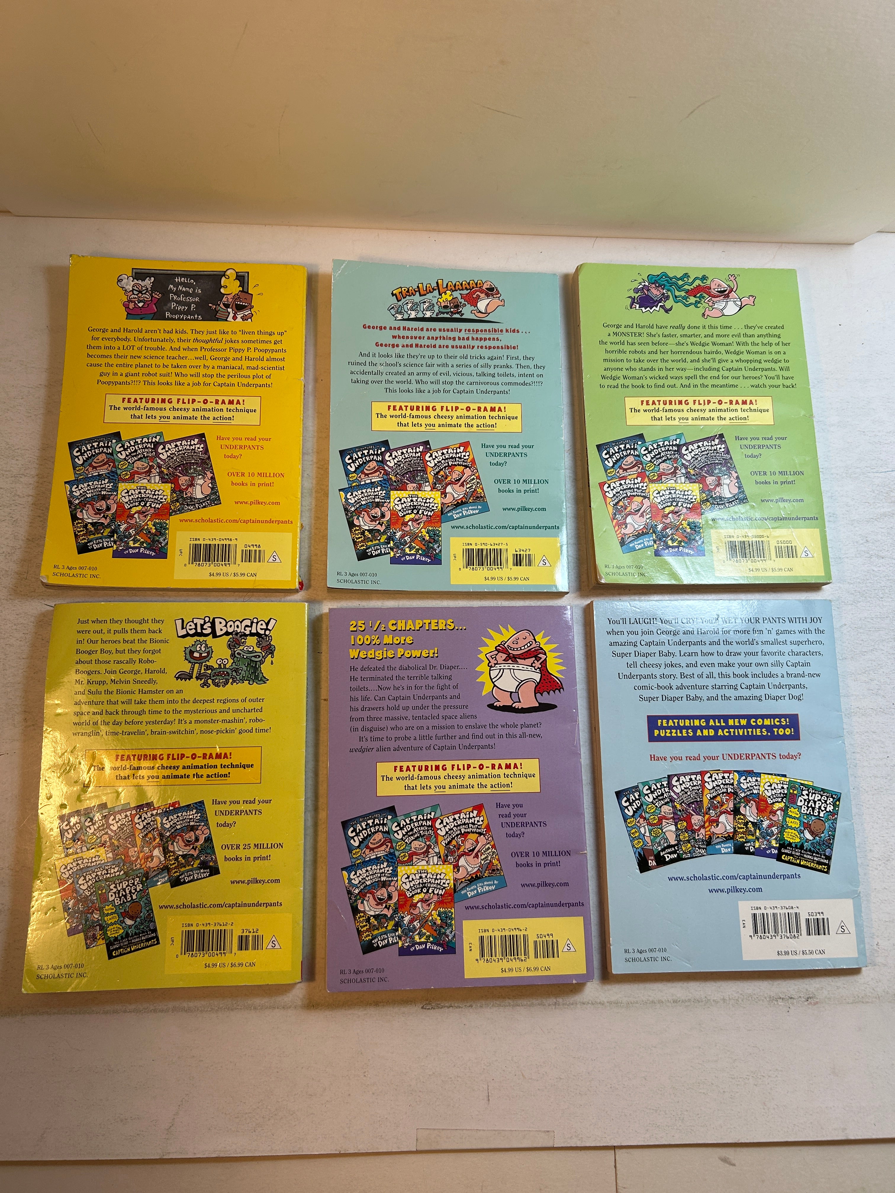 Lot of 6: Captain Underpants by Dav Pilkey Scholastic Paperbacks SC