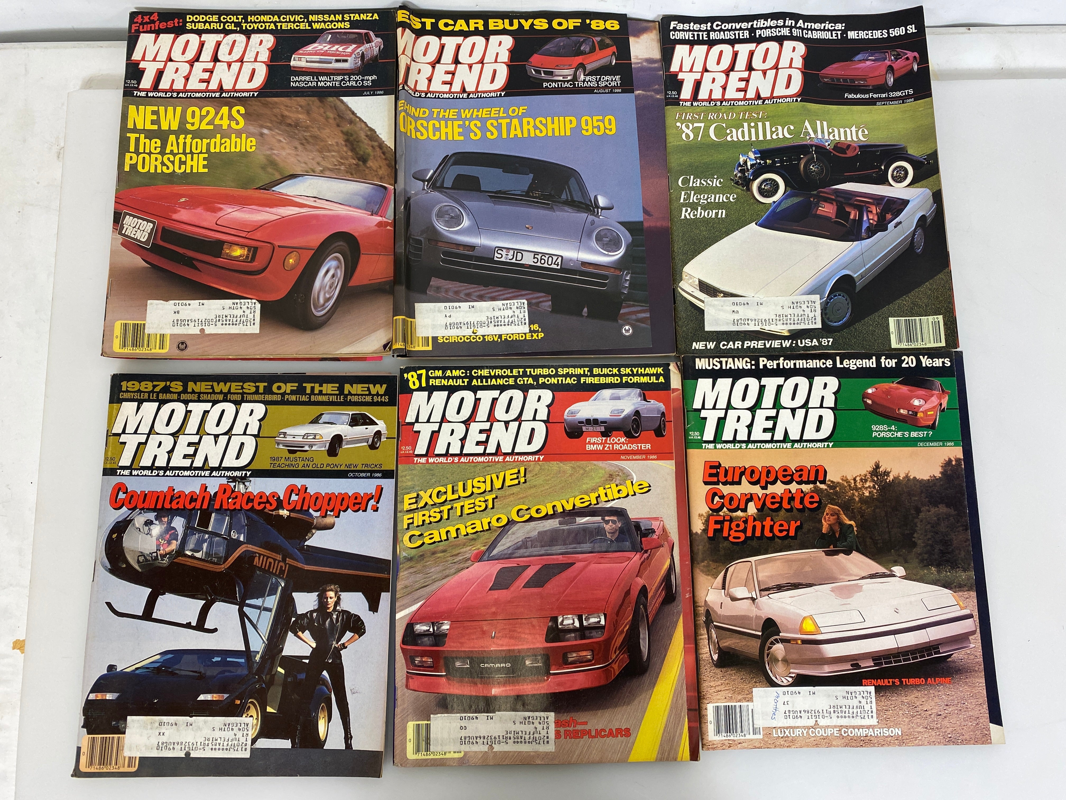 Lot of 6 Vintage Motor Trend Magazines 1986
