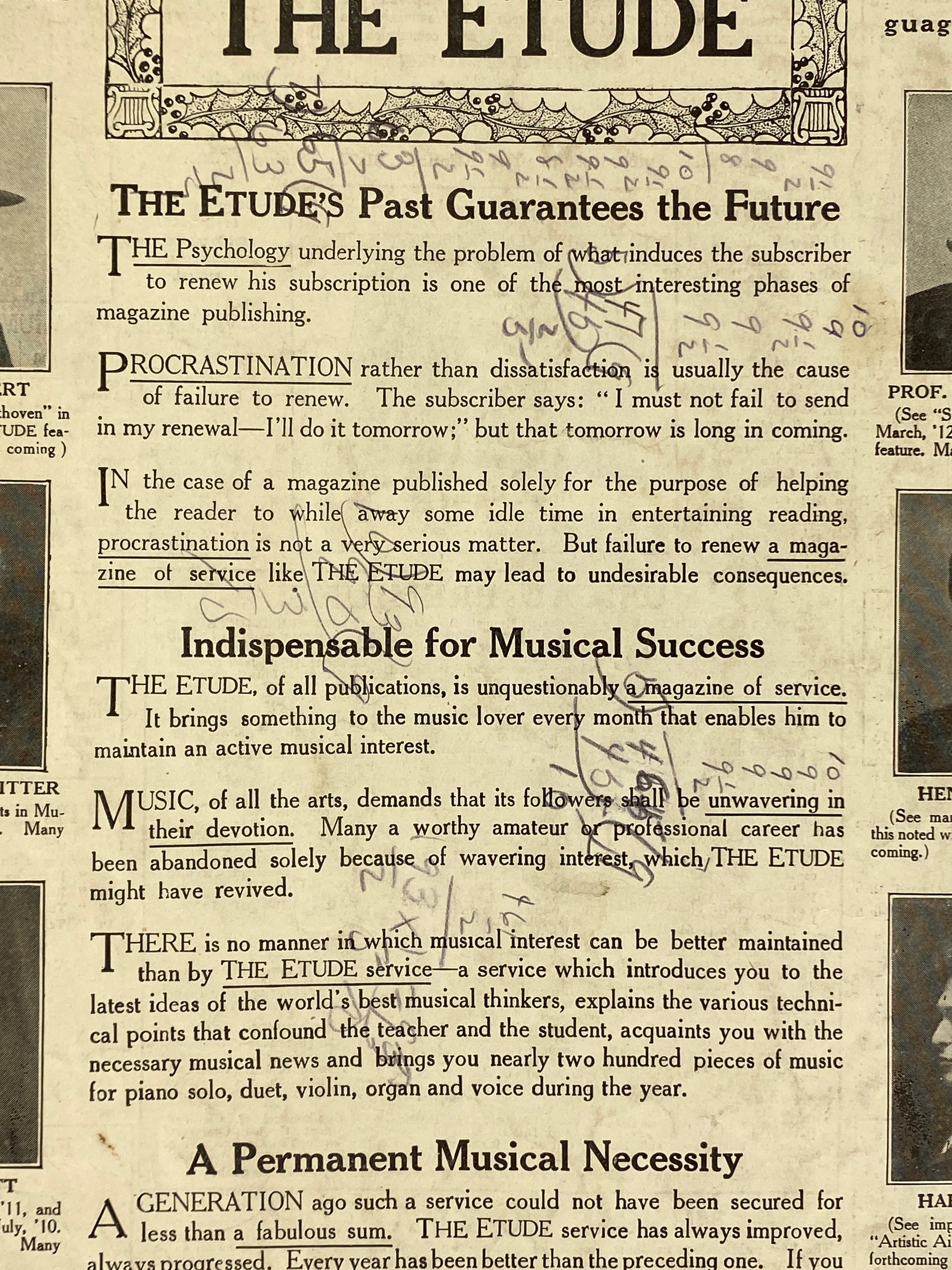 Lot of 7 Antique The Etude Magazine: February 1912-February 1919 SC