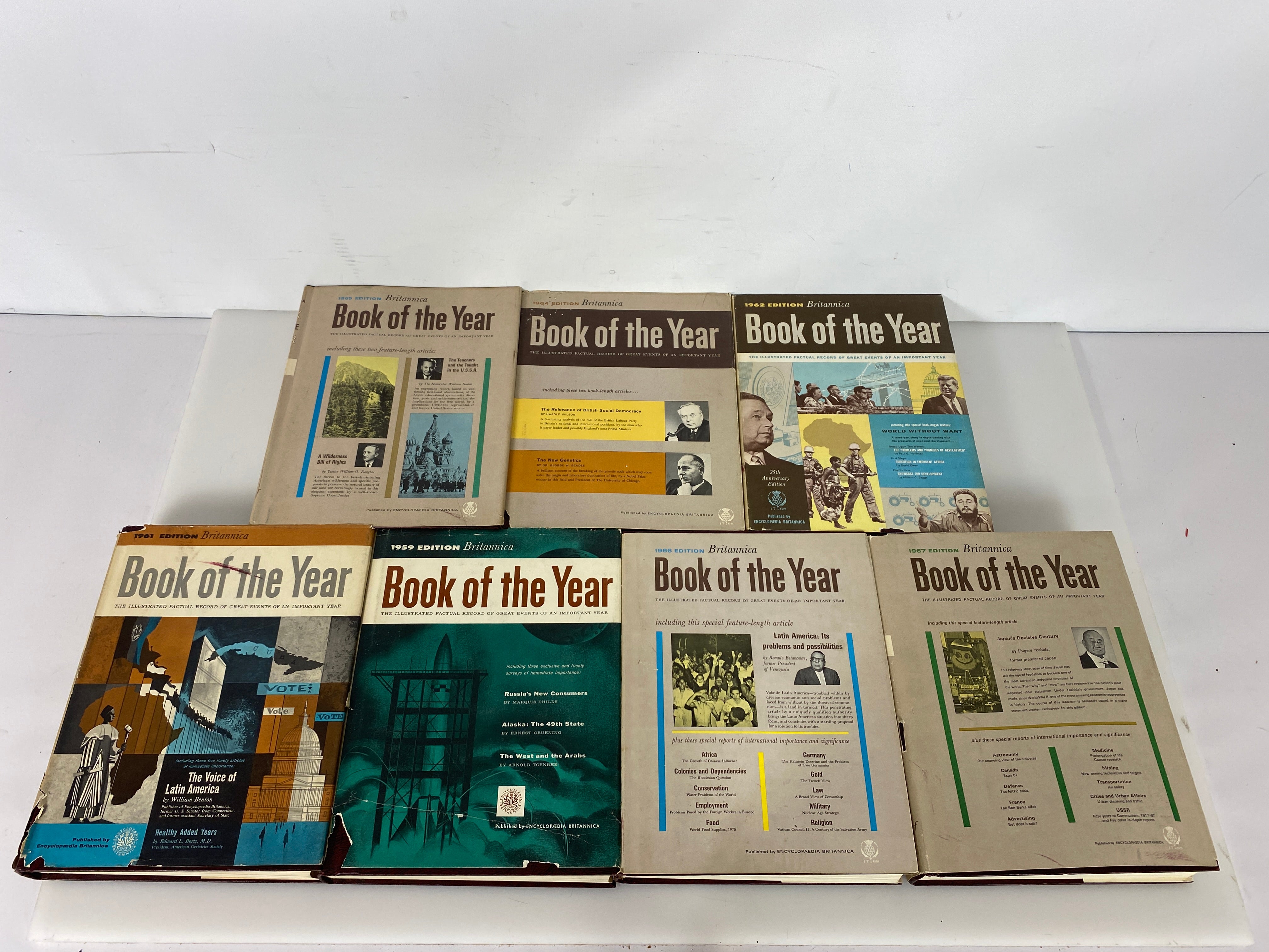 Lot of 7: Book of the Year Britannica 1959,61,62,64-67 HCDJ