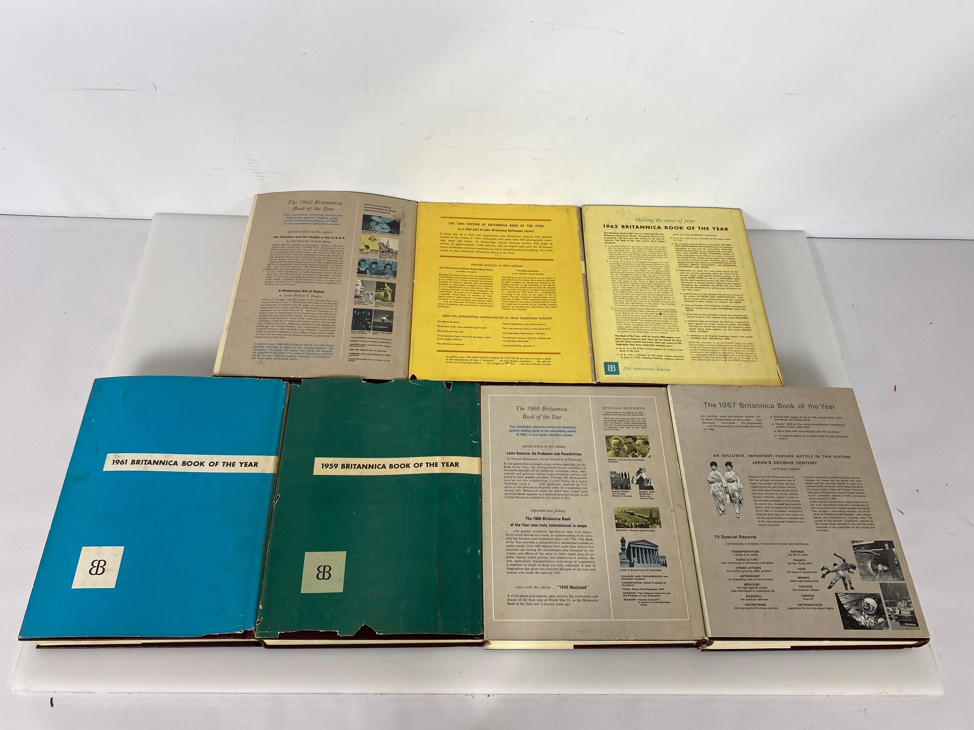 Lot of 7: Book of the Year Britannica 1959,61,62,64-67 HCDJ
