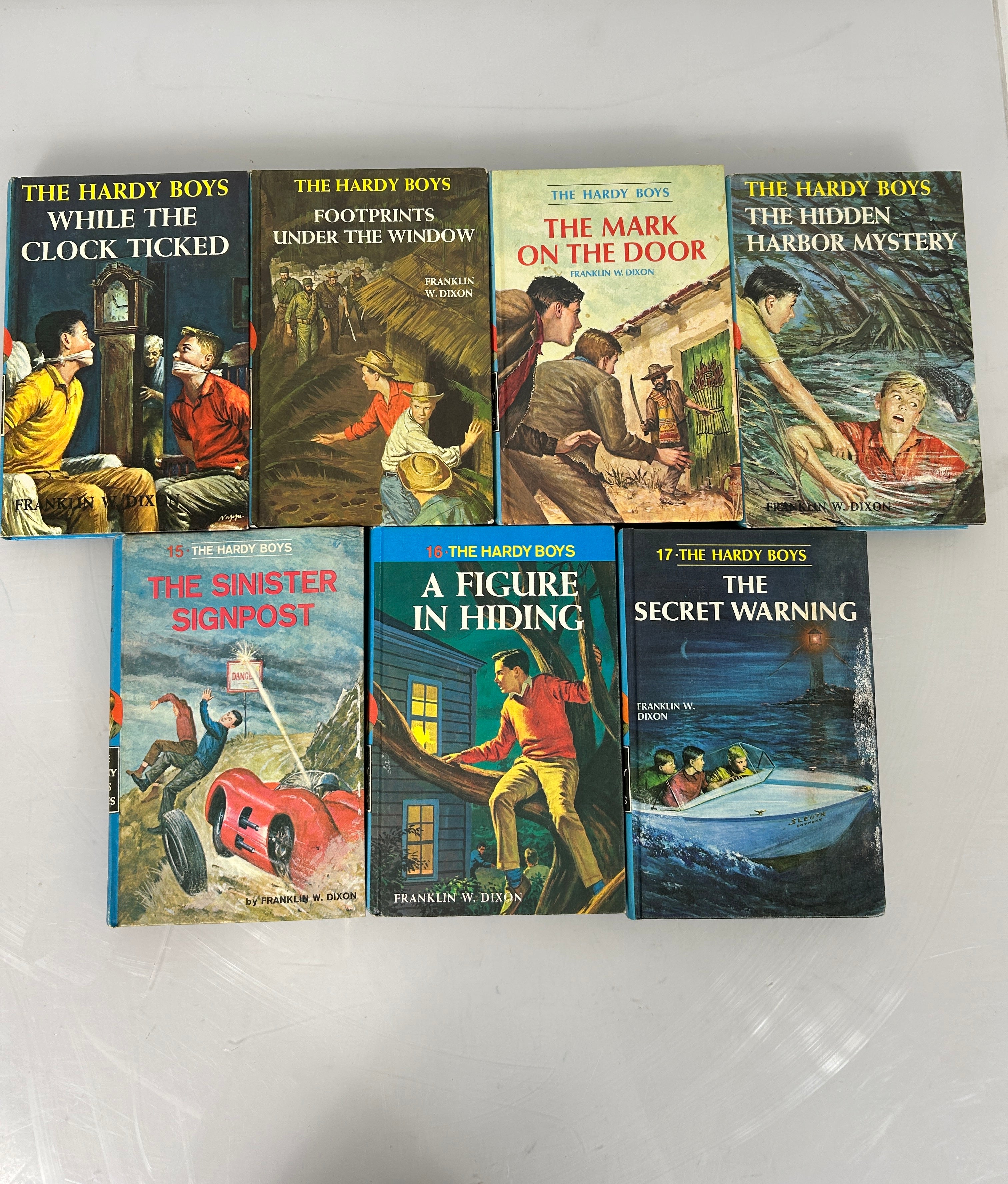 Lot of 7 Hardy Boys Hardcover Mystery Books 11-17 Vintage Matte Picture Cover