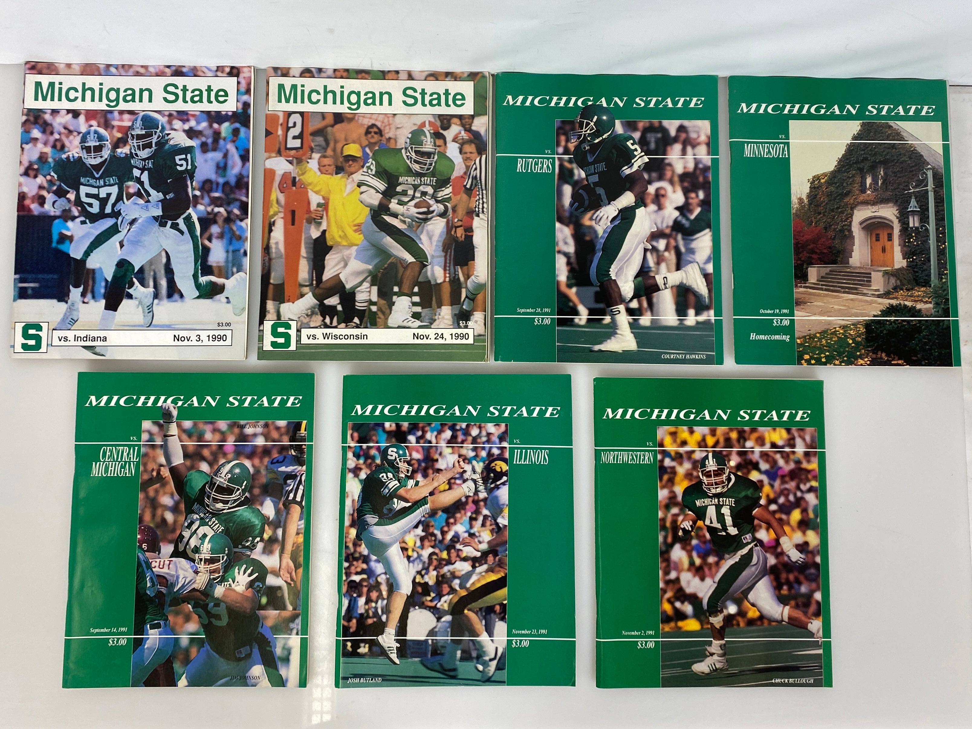 Lot of 7 Michigan State MSU Football Programs 1990-1991