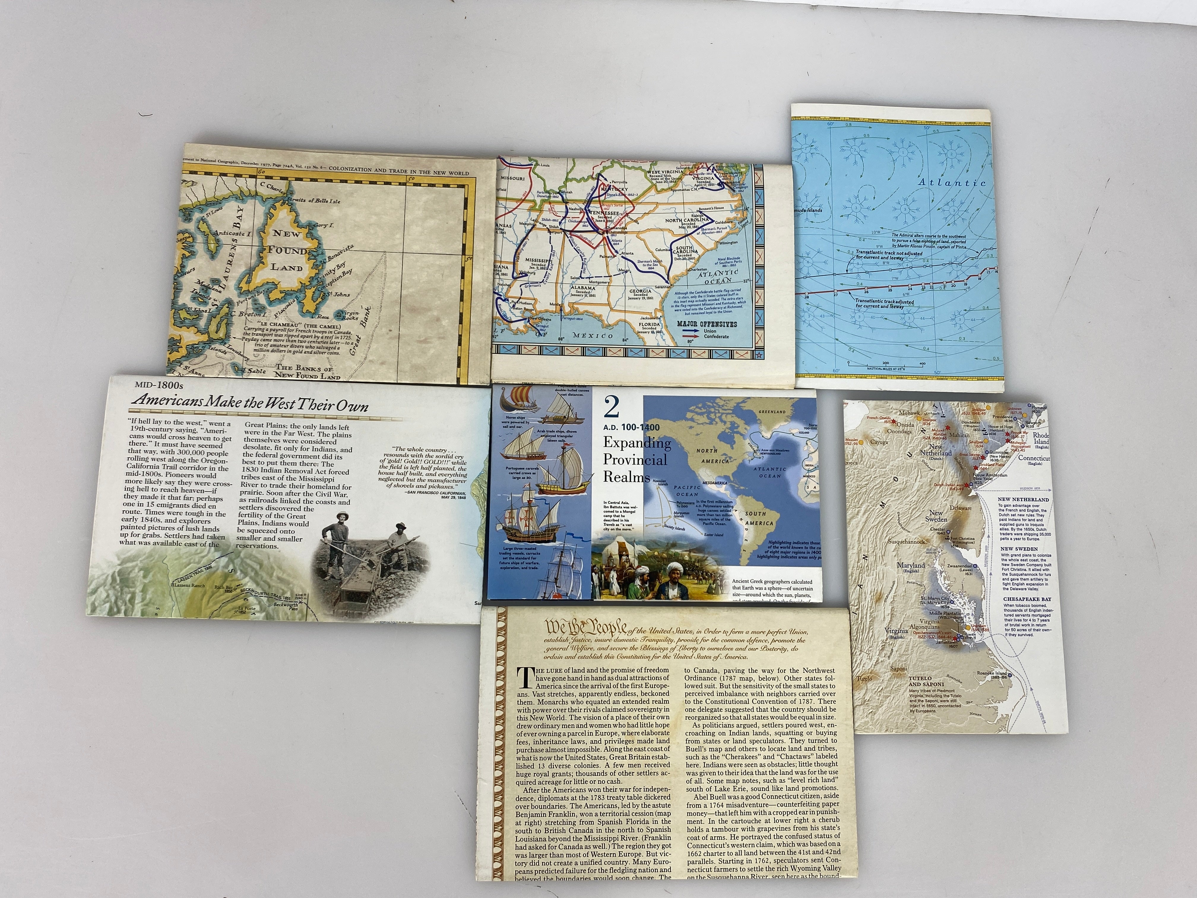 Lot of 7: National Geographic Maps & Posters Growth of the US/The Explorers/ETC