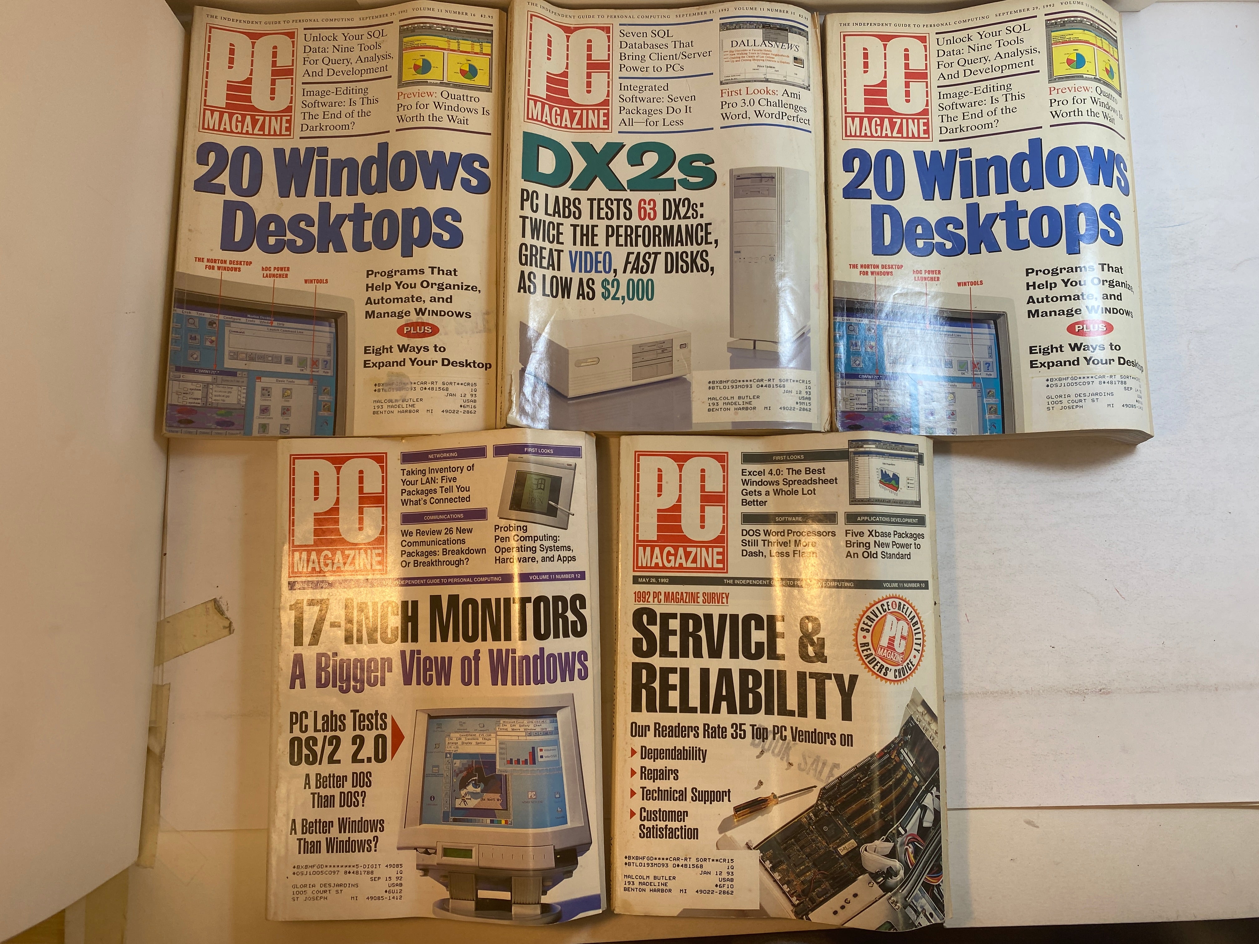 Lot of 7 Vintage PC Magazine 1992