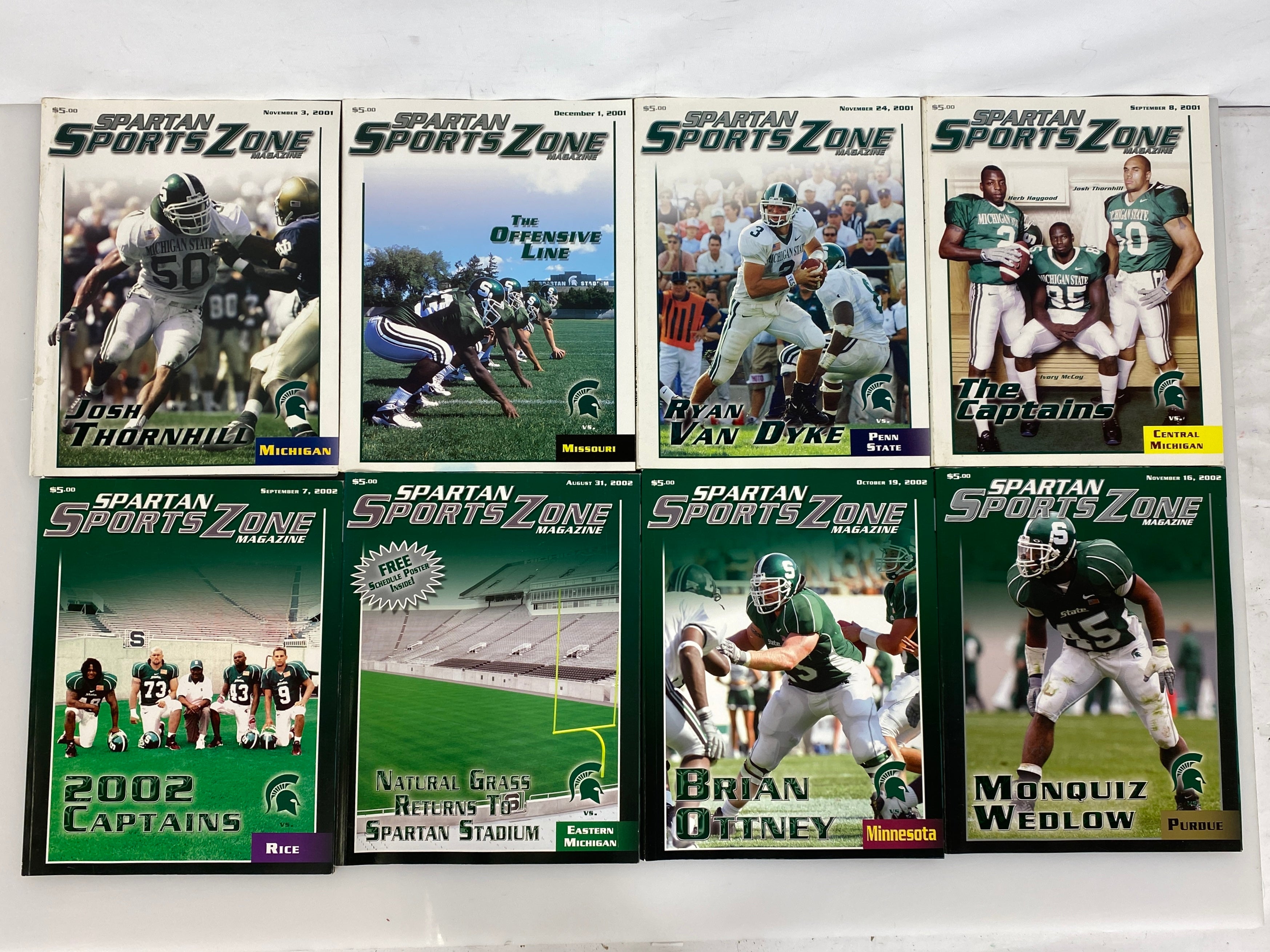 Lot of 8 Michigan State MSU Football Programs 2001-2002