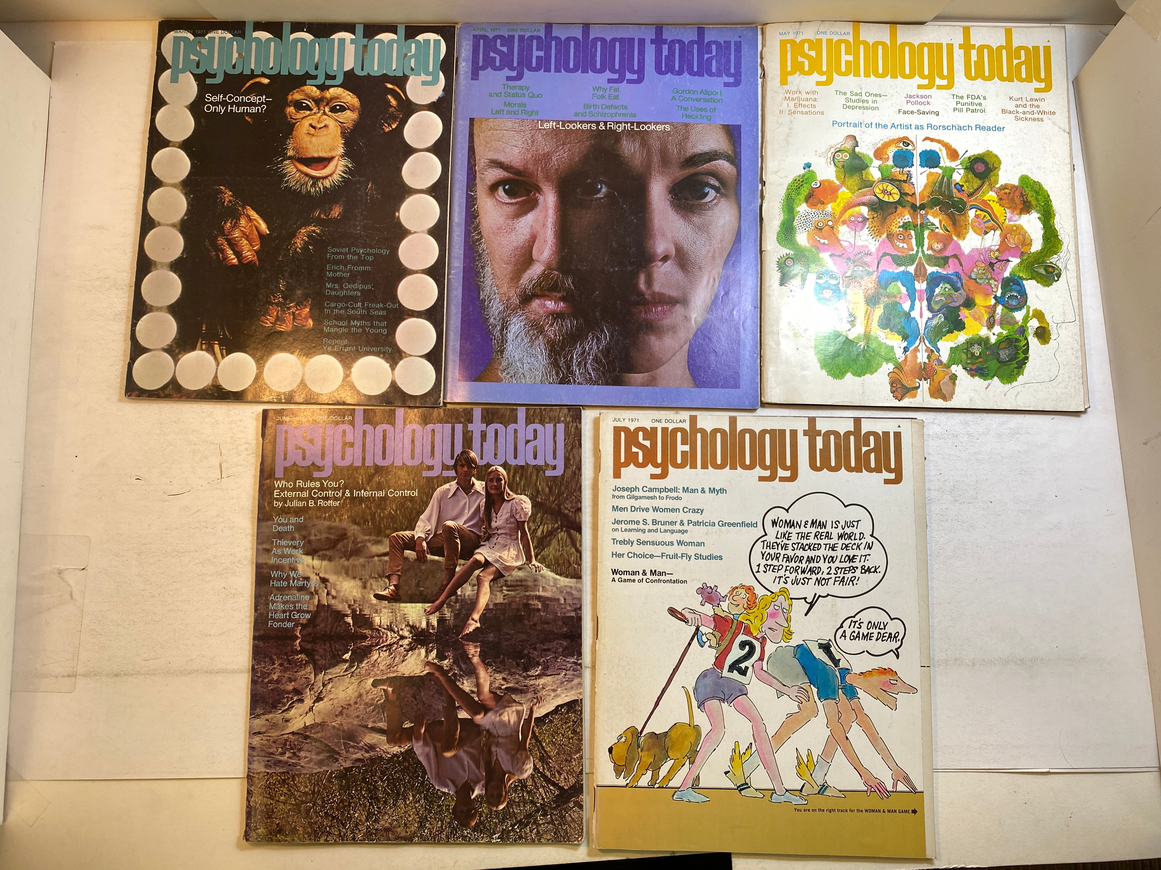 Lot of 8 Psychology Today Magazines 1971