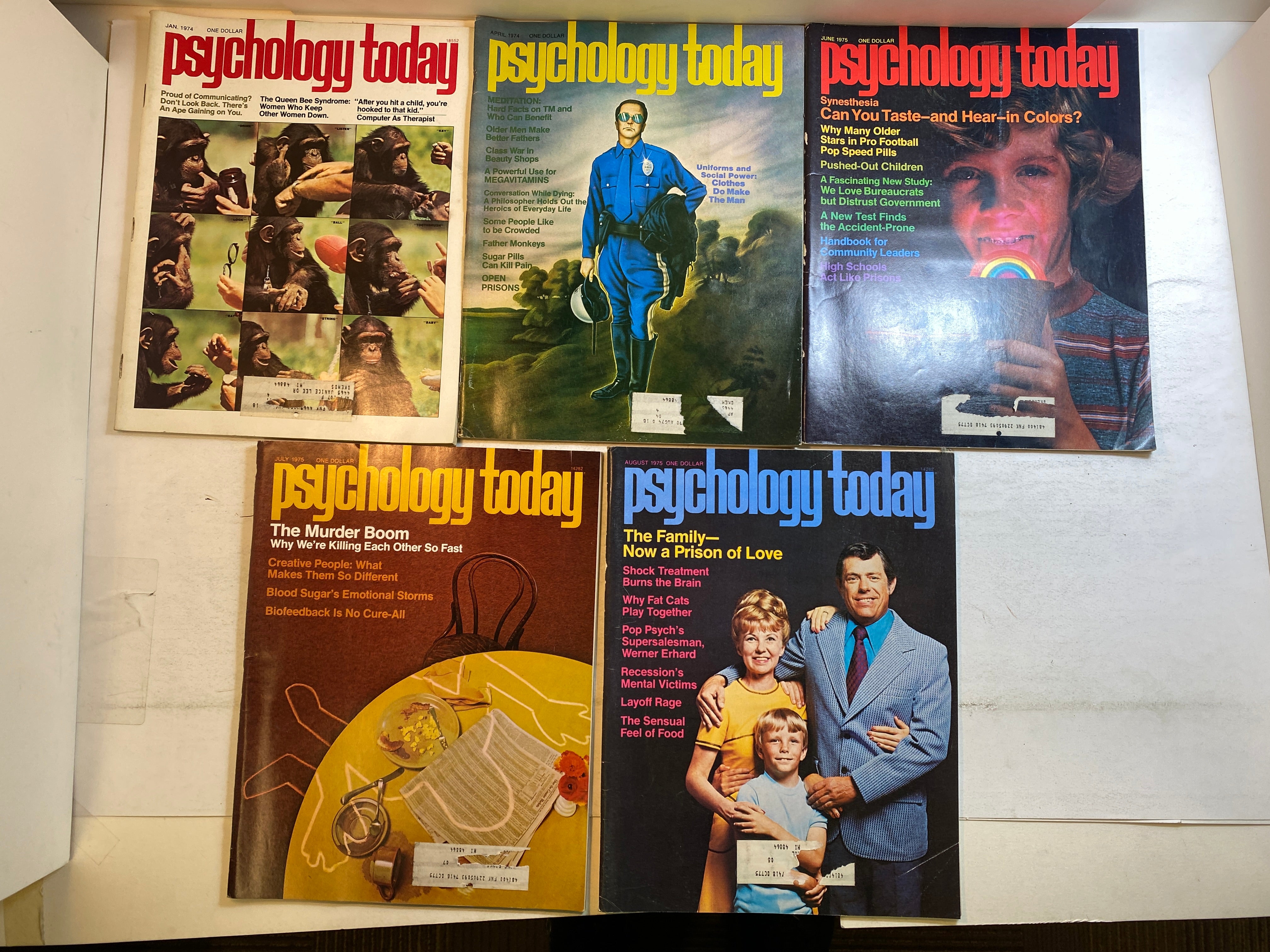 Lot of 8 Psychology Today Magazines 1974-1975