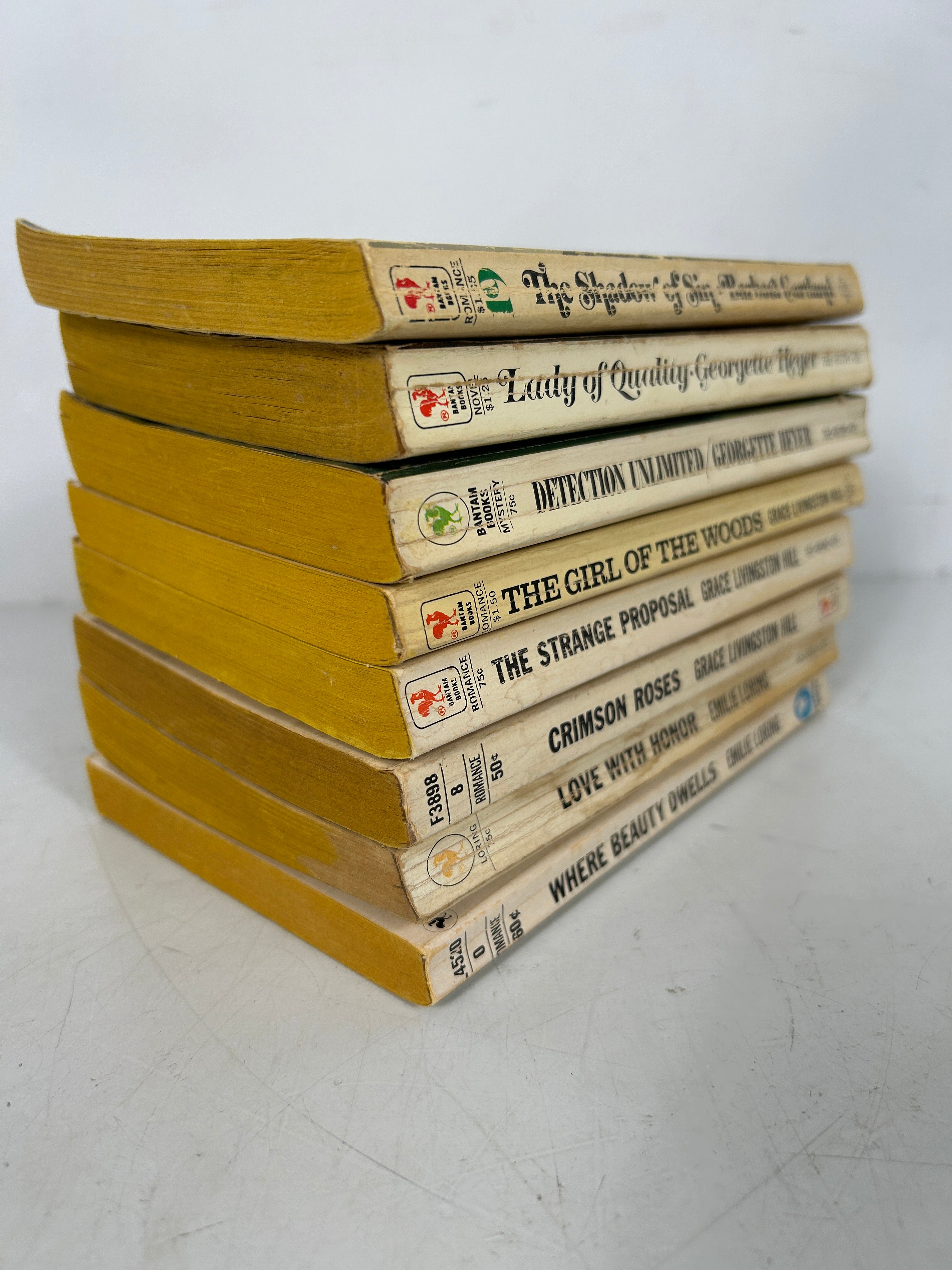 LOT OF 8 Vintage Bantam Romance Yellow Edge 1971-1977 SC