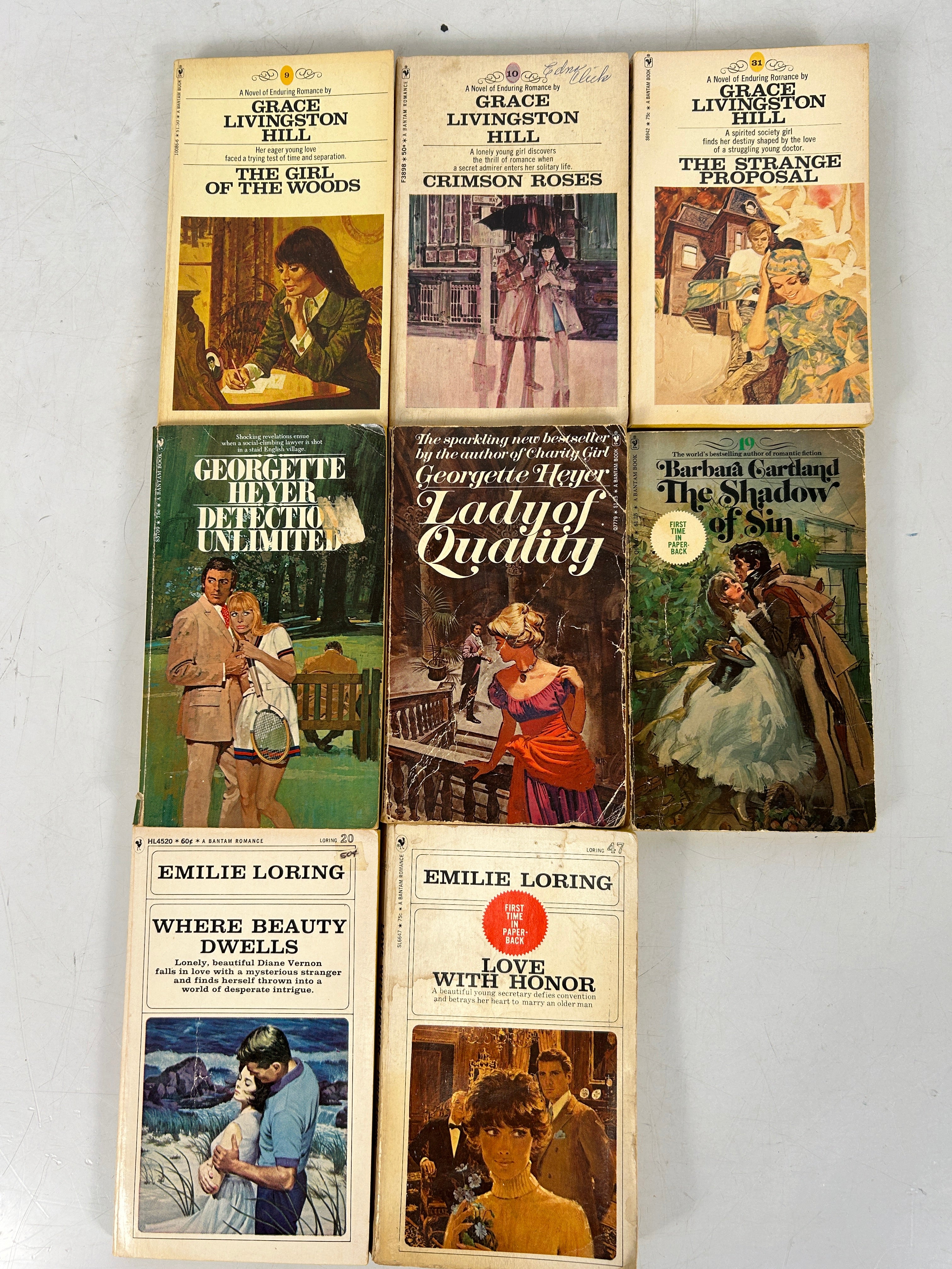 LOT OF 8 Vintage Bantam Romance Yellow Edge 1971-1977 SC