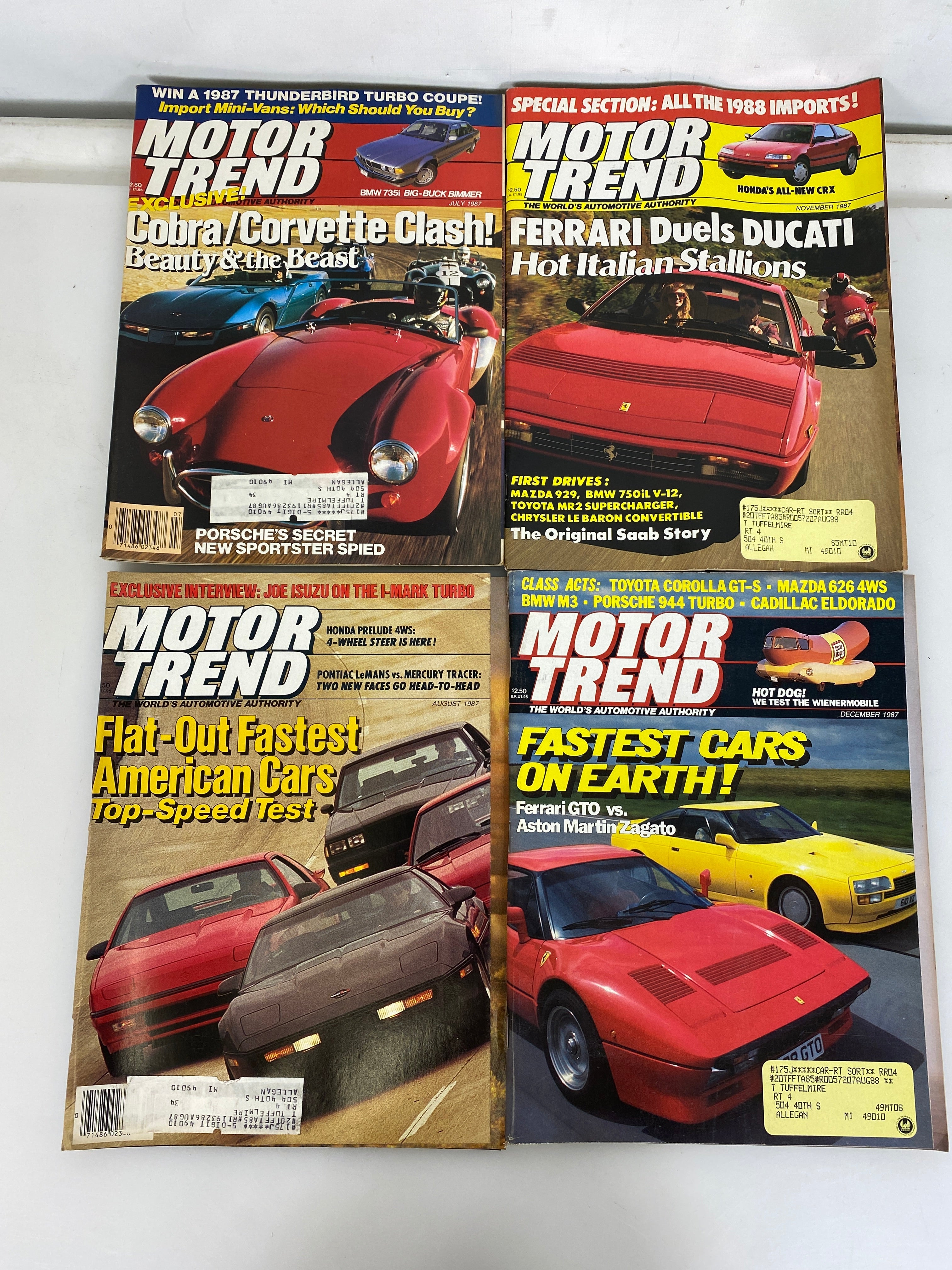 Lot of 9 Vintage Motor Trend Magazines 1987