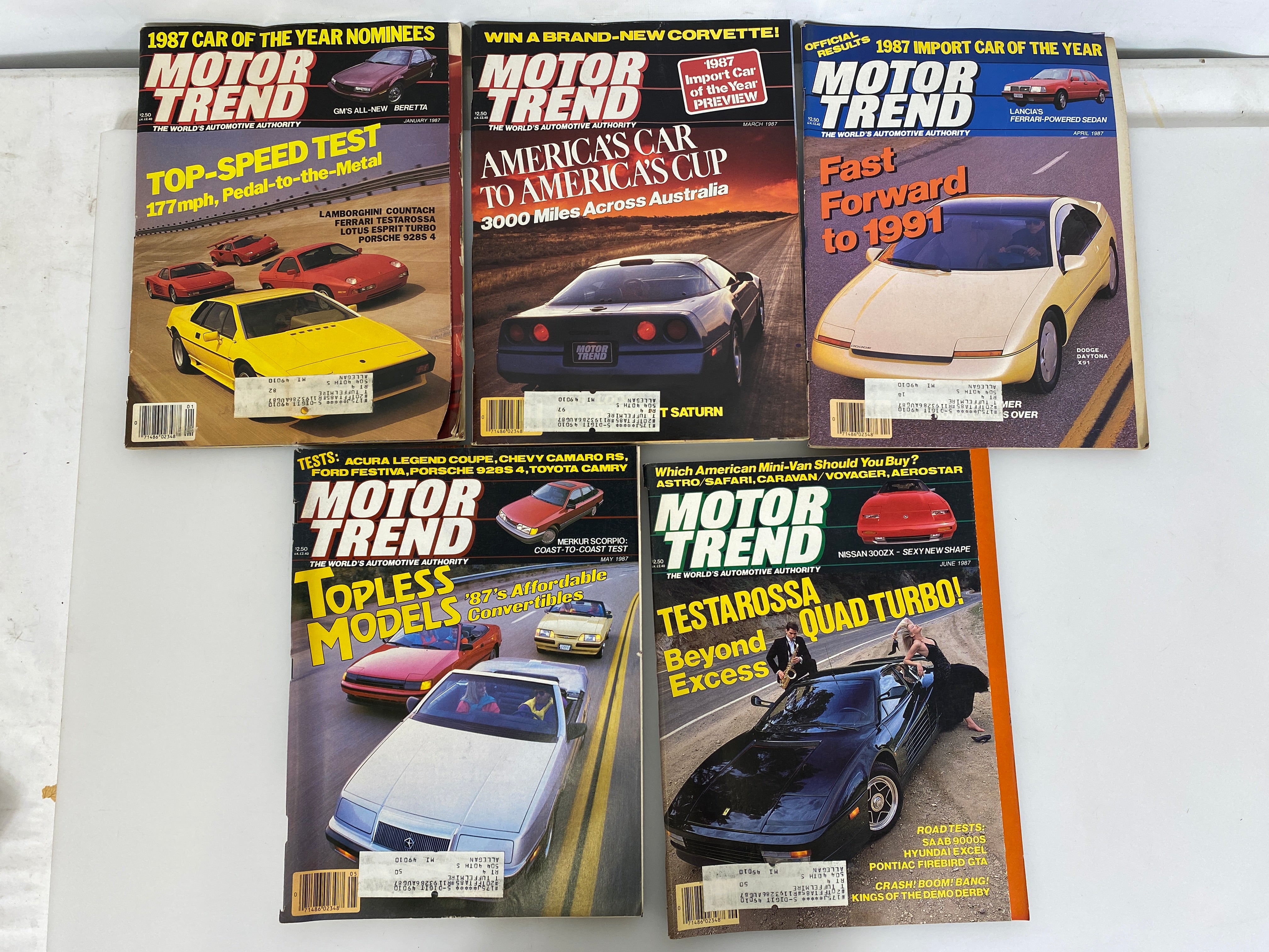 Lot of 9 Vintage Motor Trend Magazines 1987