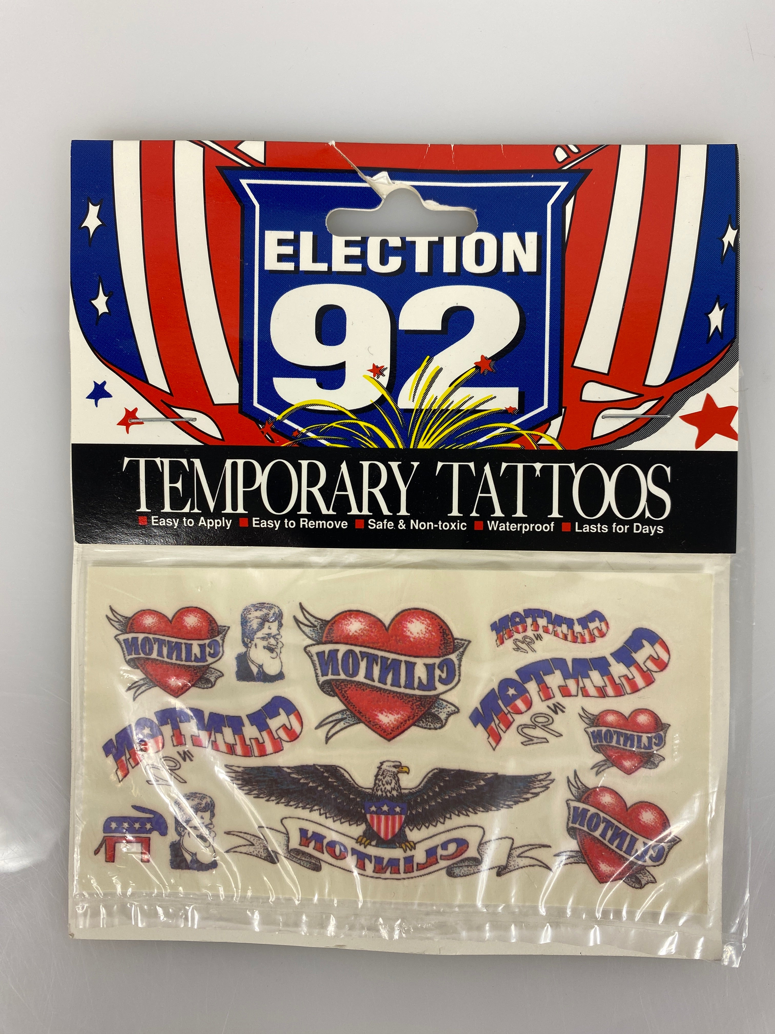 Lot of Clinton Gore Campaign Ephemera, Buttons. Stickers & Tattoos