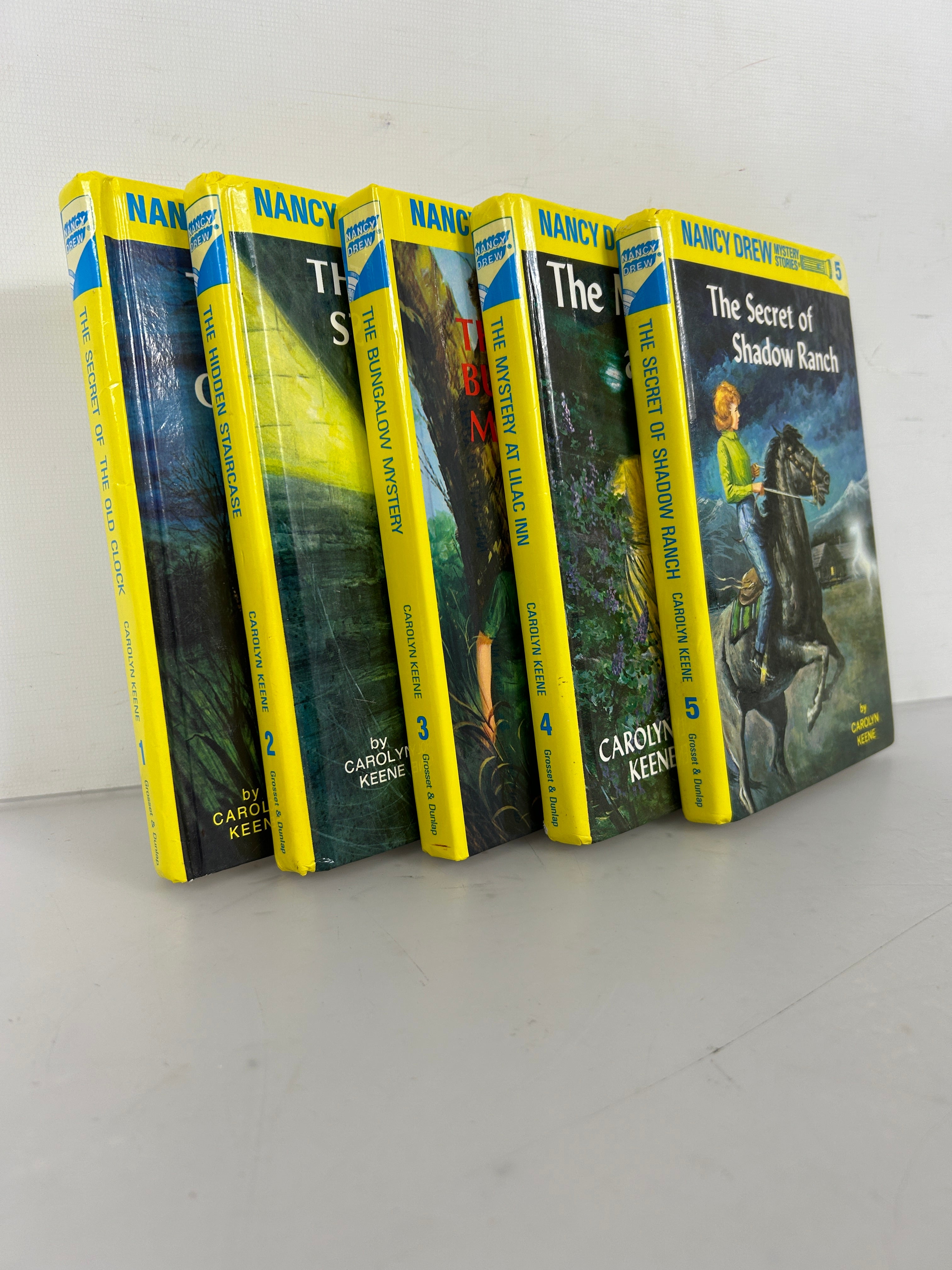 Lot of First 5 Nancy Drew Mysteries Shiny Yellow Flashlight Covers (1-5) HC