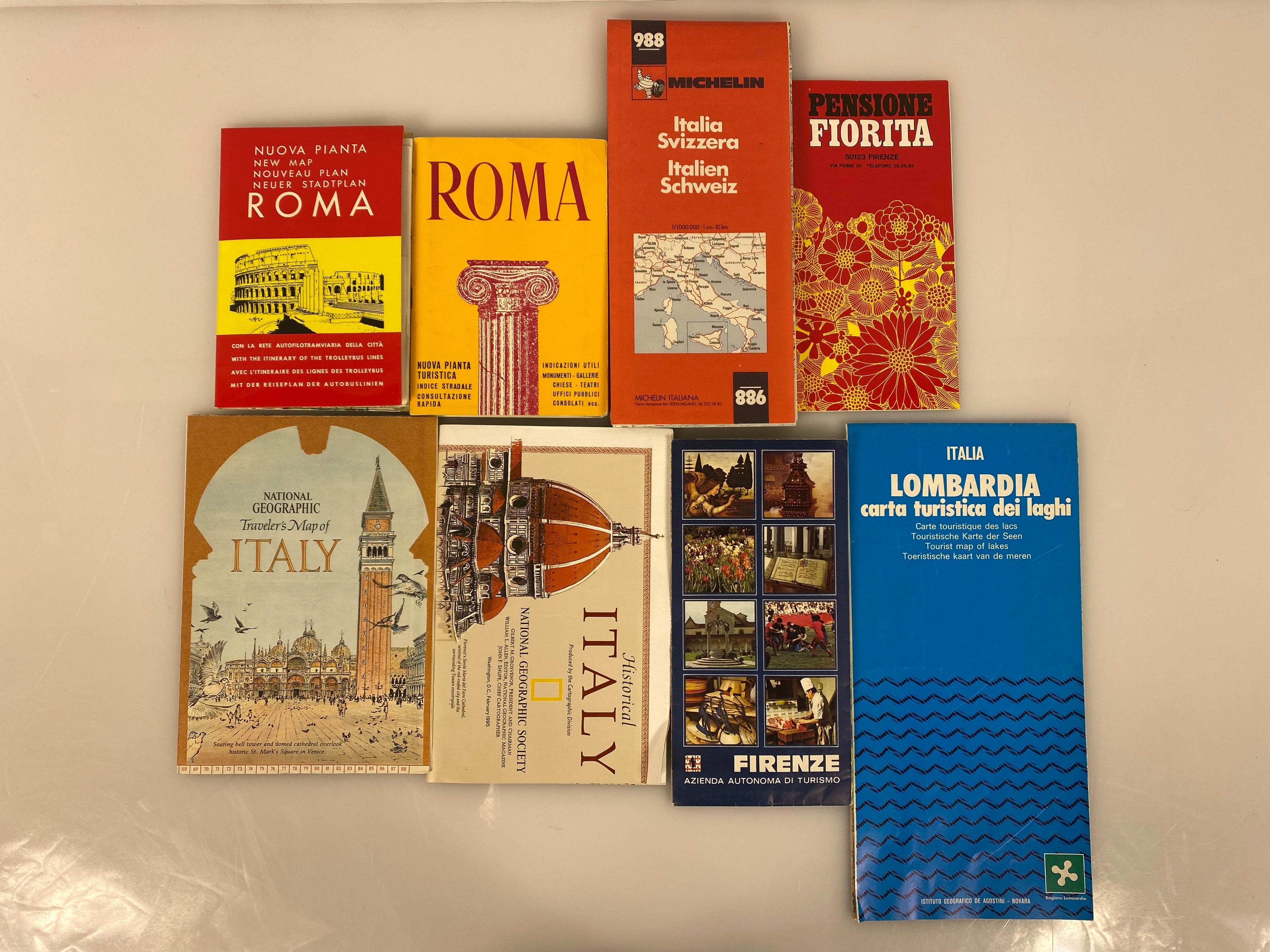 Lot of Vintage Maps/Guides to Italy: Michelin/Nat Geo/Lombardy/Florence/Rome