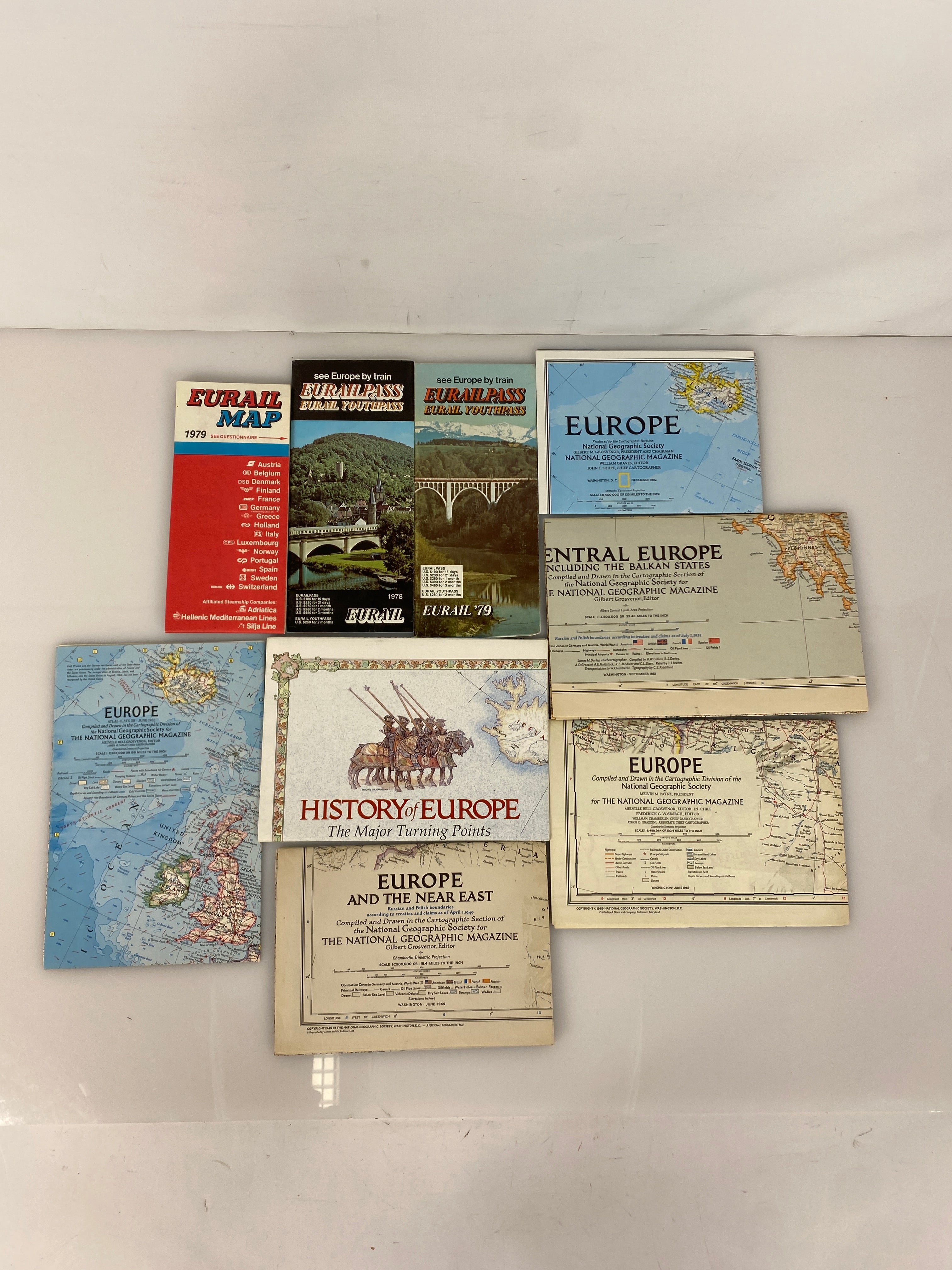 Lot of Vtg Europe Maps 1949-83 incl Eurail Map/History of Europe/Central Europe