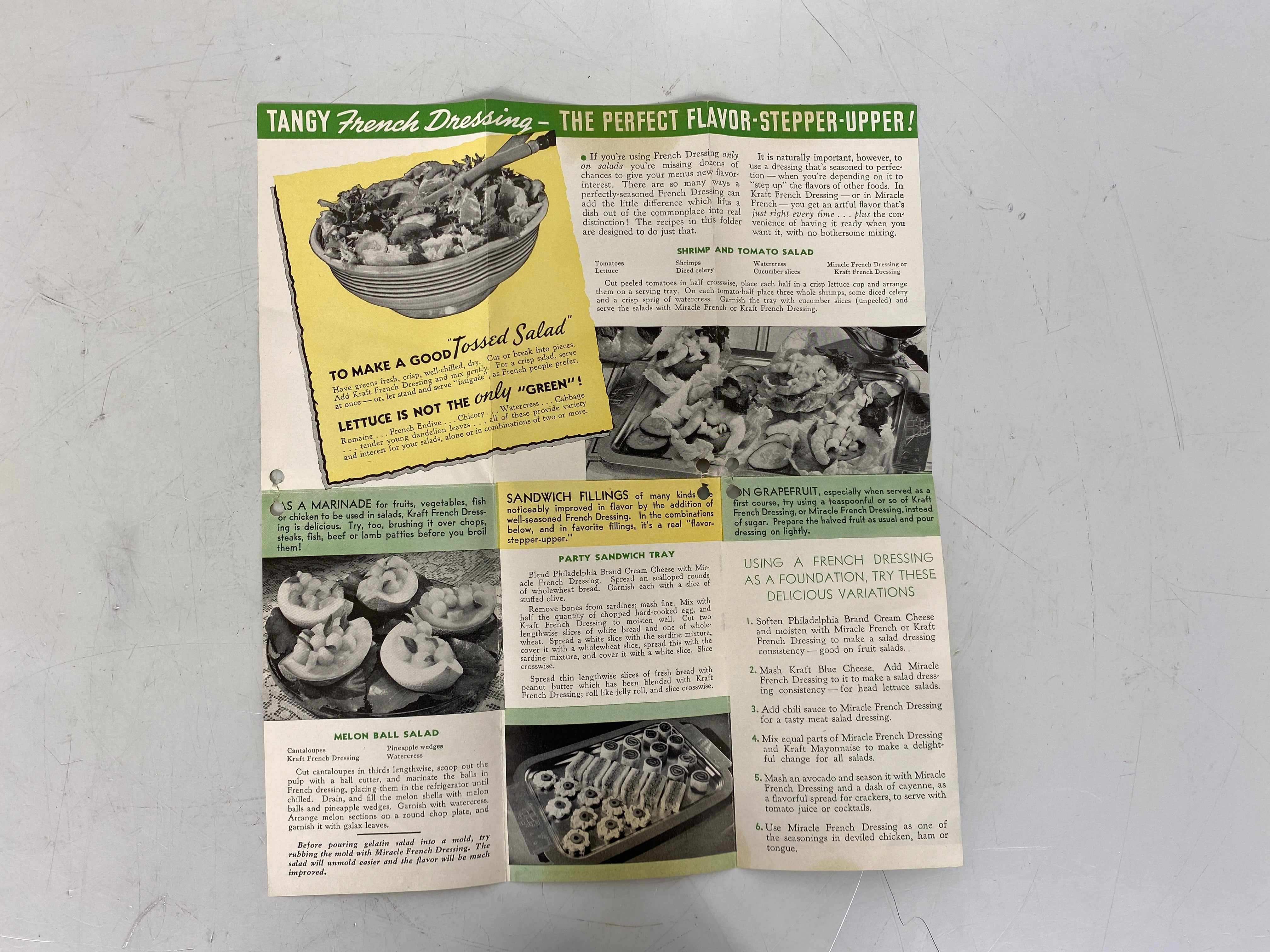 Lot of Vtg Salad Recipes incl Hollywood Salad Bowl/Paramount Dressing/Yacht Club