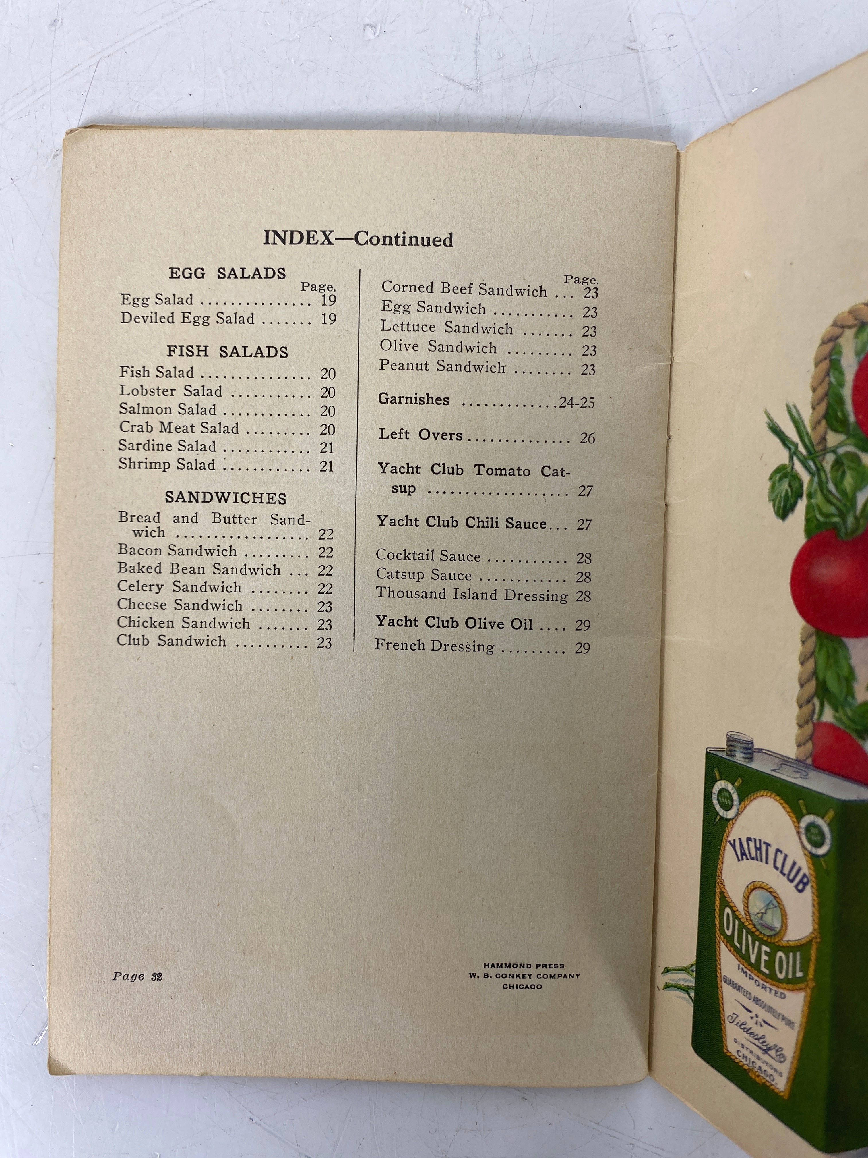 Lot of Vtg Salad Recipes incl Hollywood Salad Bowl/Paramount Dressing/Yacht Club