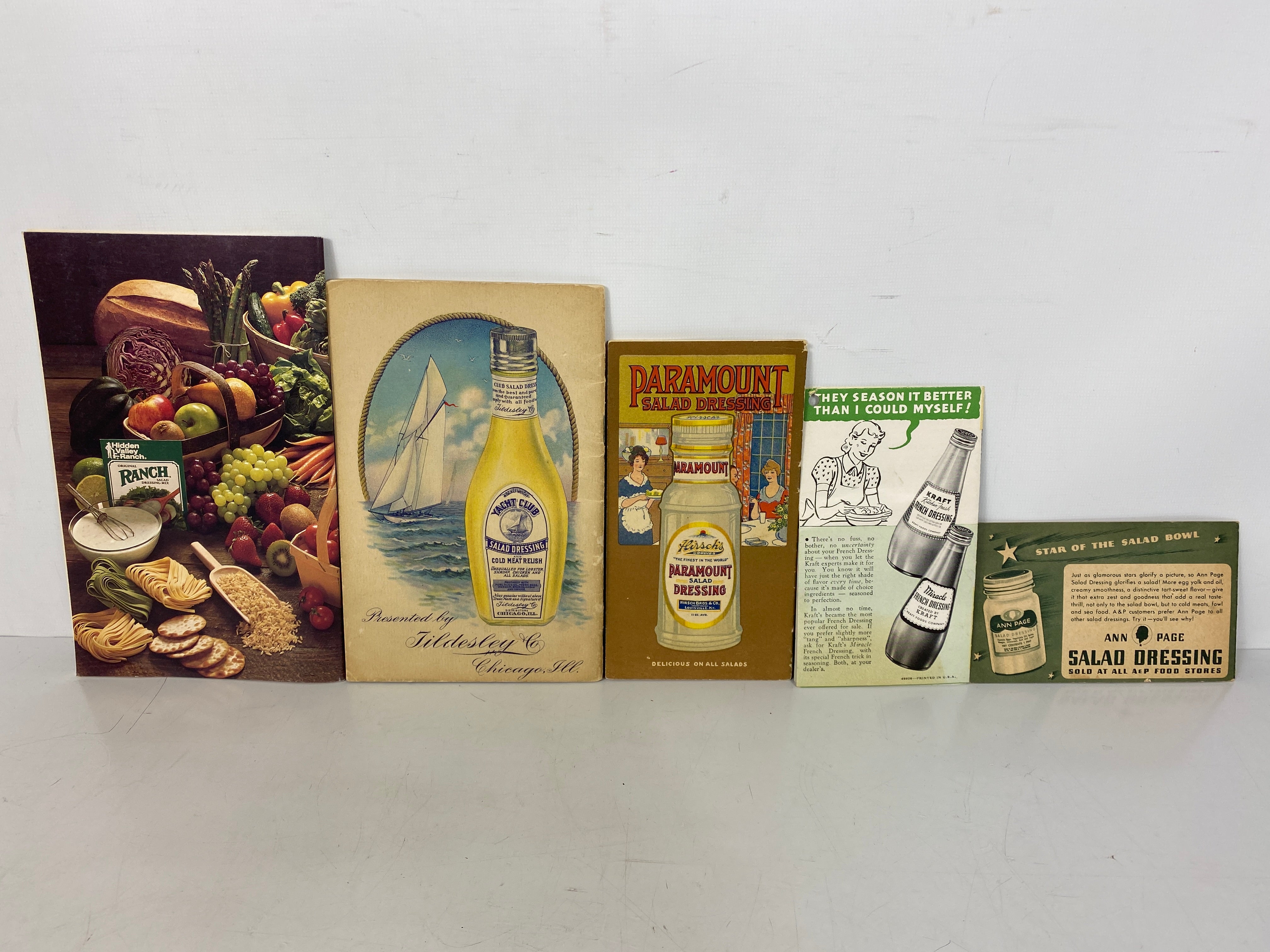 Lot of Vtg Salad Recipes incl Hollywood Salad Bowl/Paramount Dressing/Yacht Club