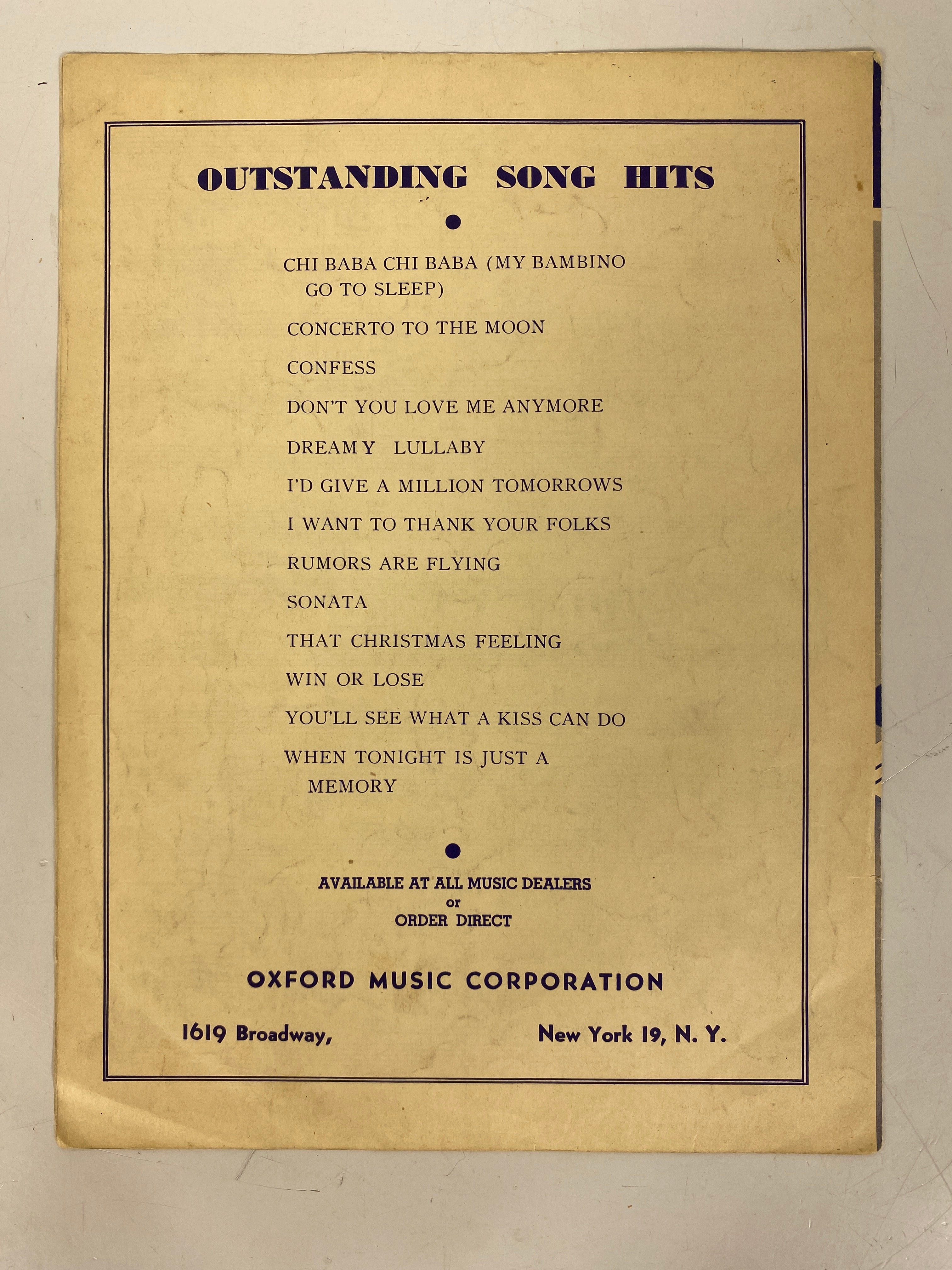 Lover's Gold Sheet Music Signed by Dinah Shore Merrill & Nevins 1949