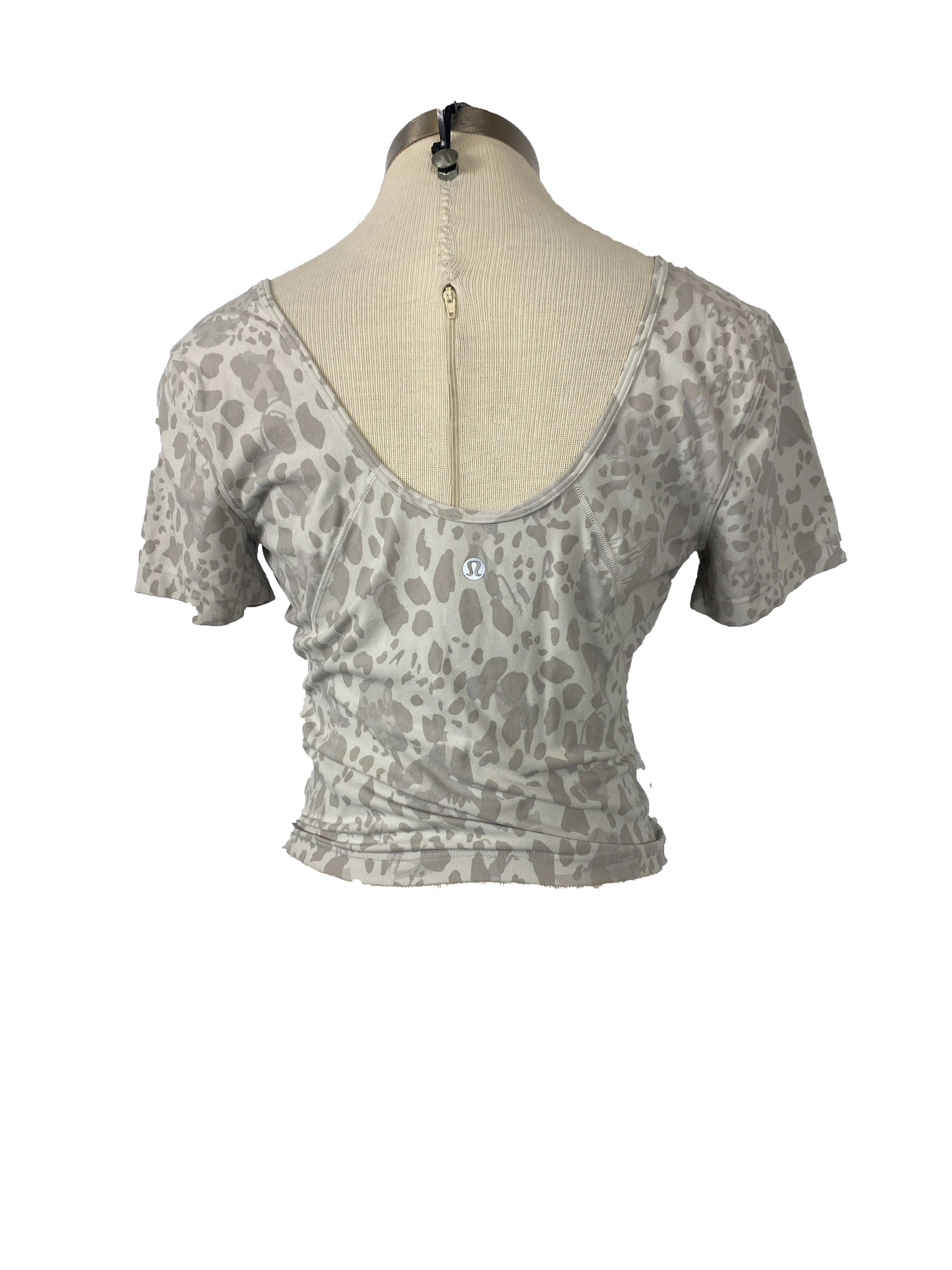 Lululemon Align T-Shirt Cheetah Camo Antique White Multi Print V Neck Women's Size M