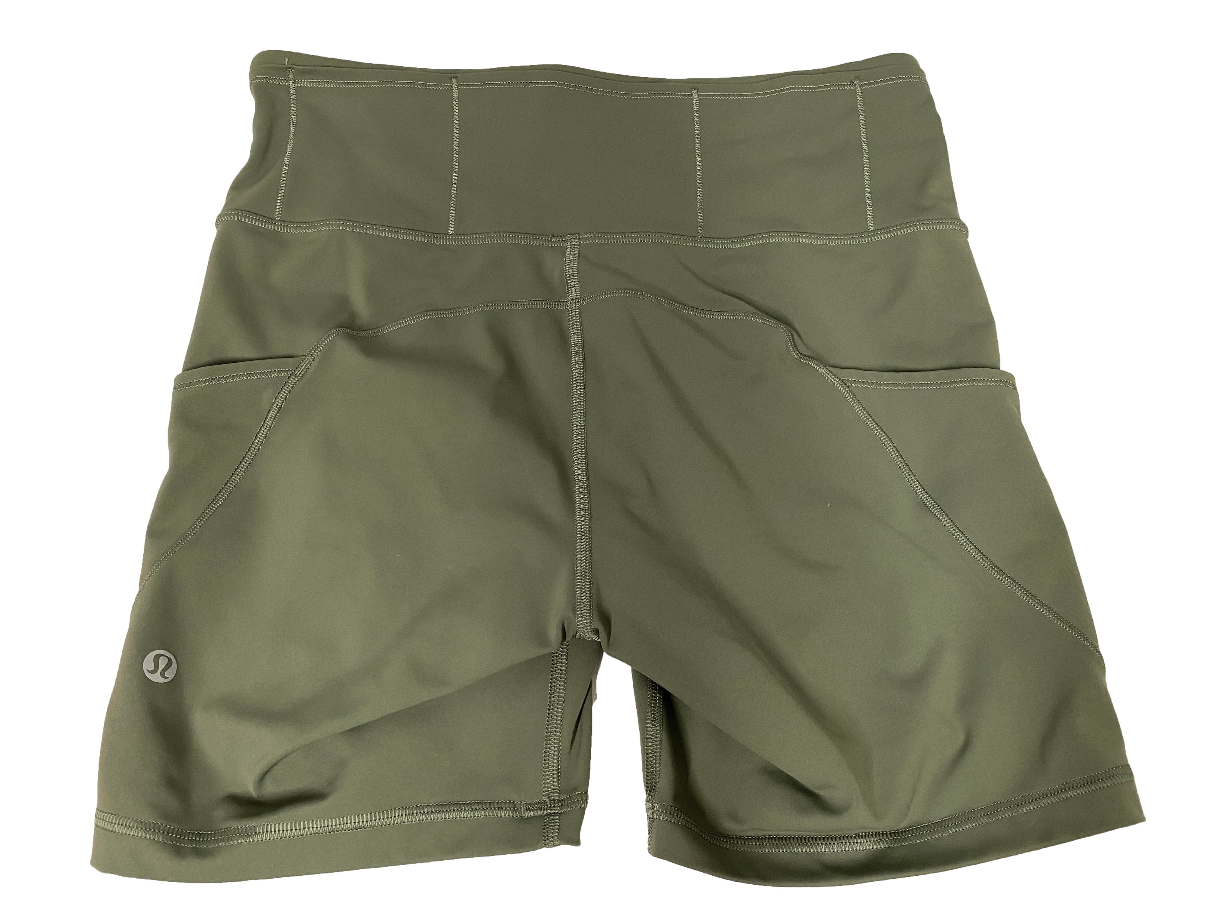 Lululemon Sage Green Fast and Free High Rise Shorts w/ Biker Pockets Women's Size M