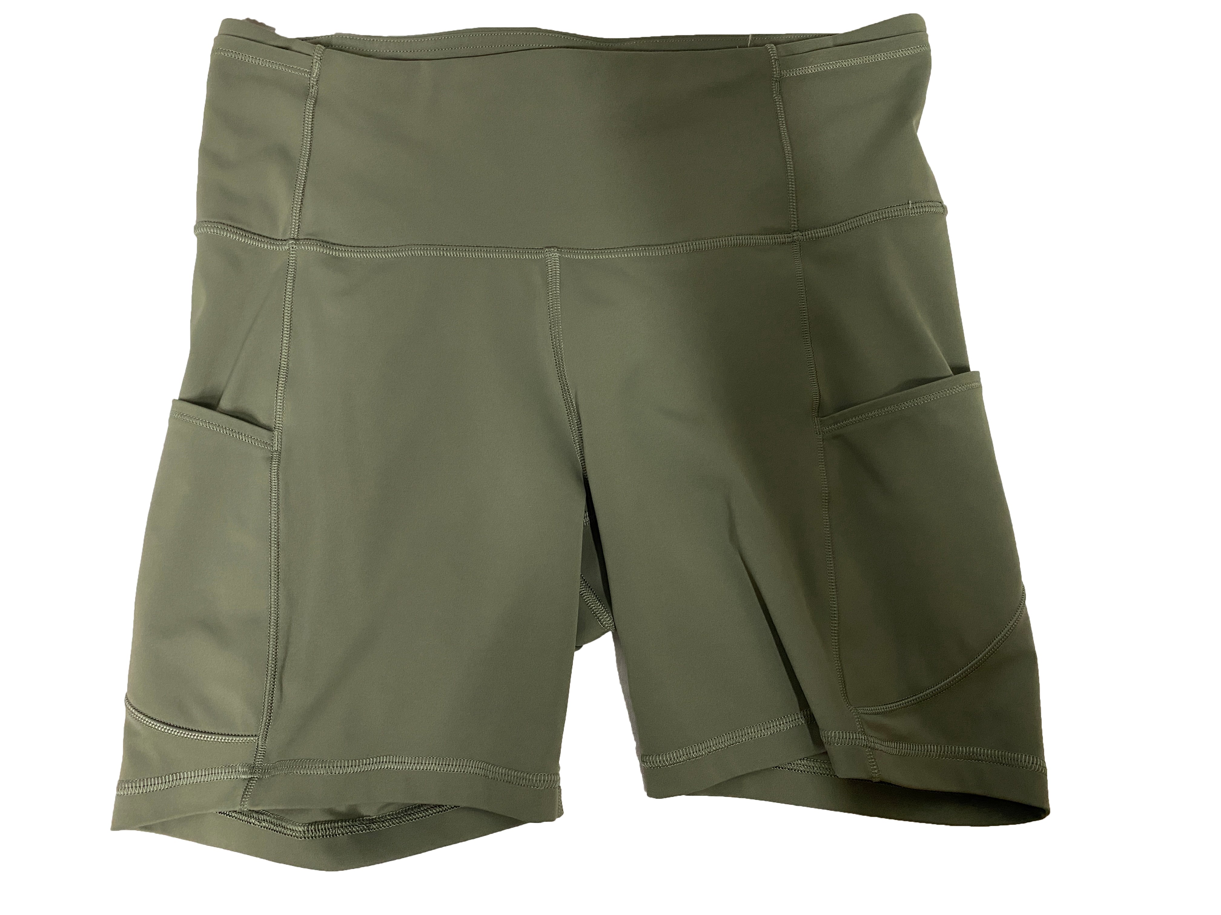 Lululemon Sage Green Fast and Free High Rise Shorts w/ Biker Pockets Women's Size M