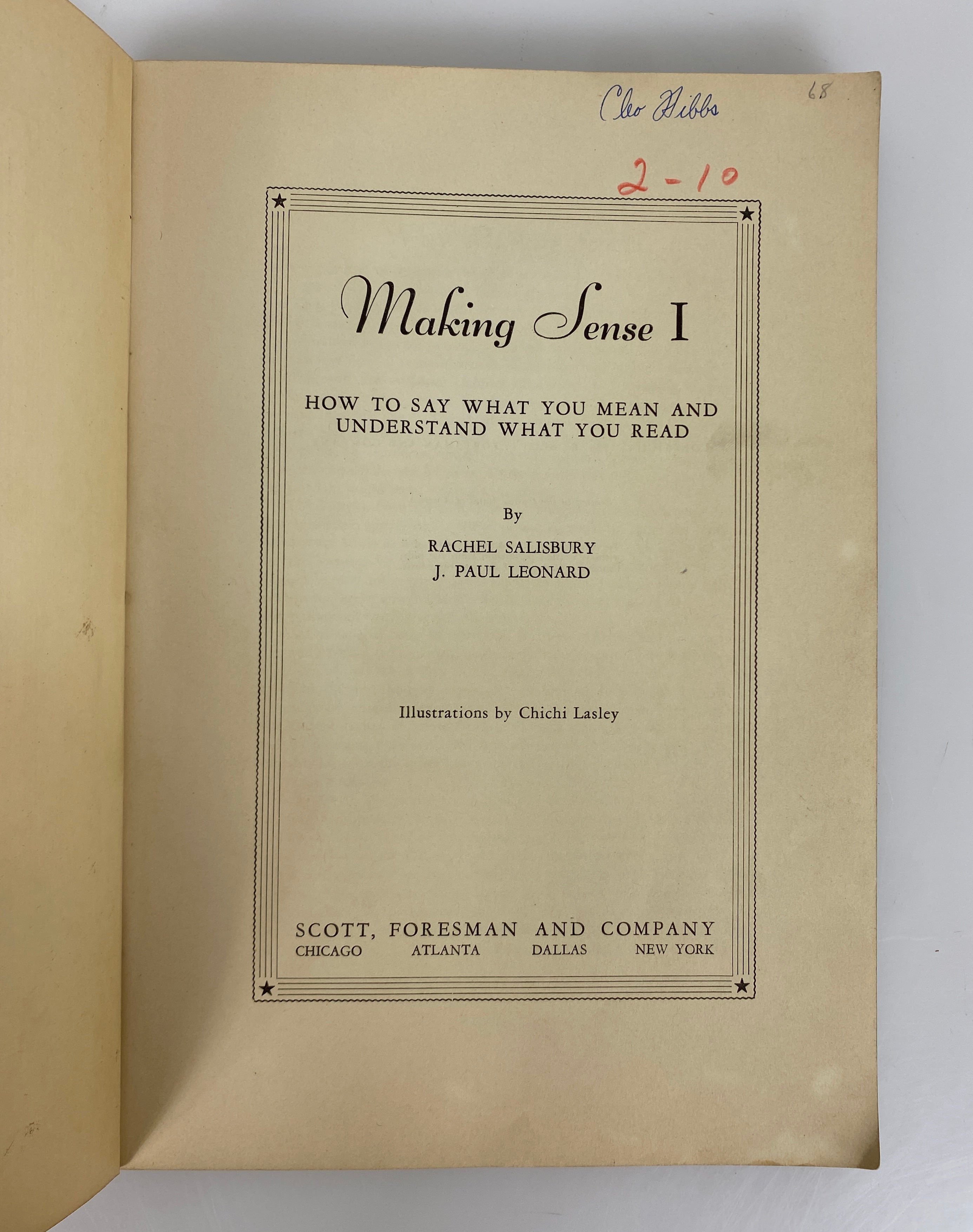 Making Sense I by Salisbury/Leonard 1936 Rare Student Workbook SC