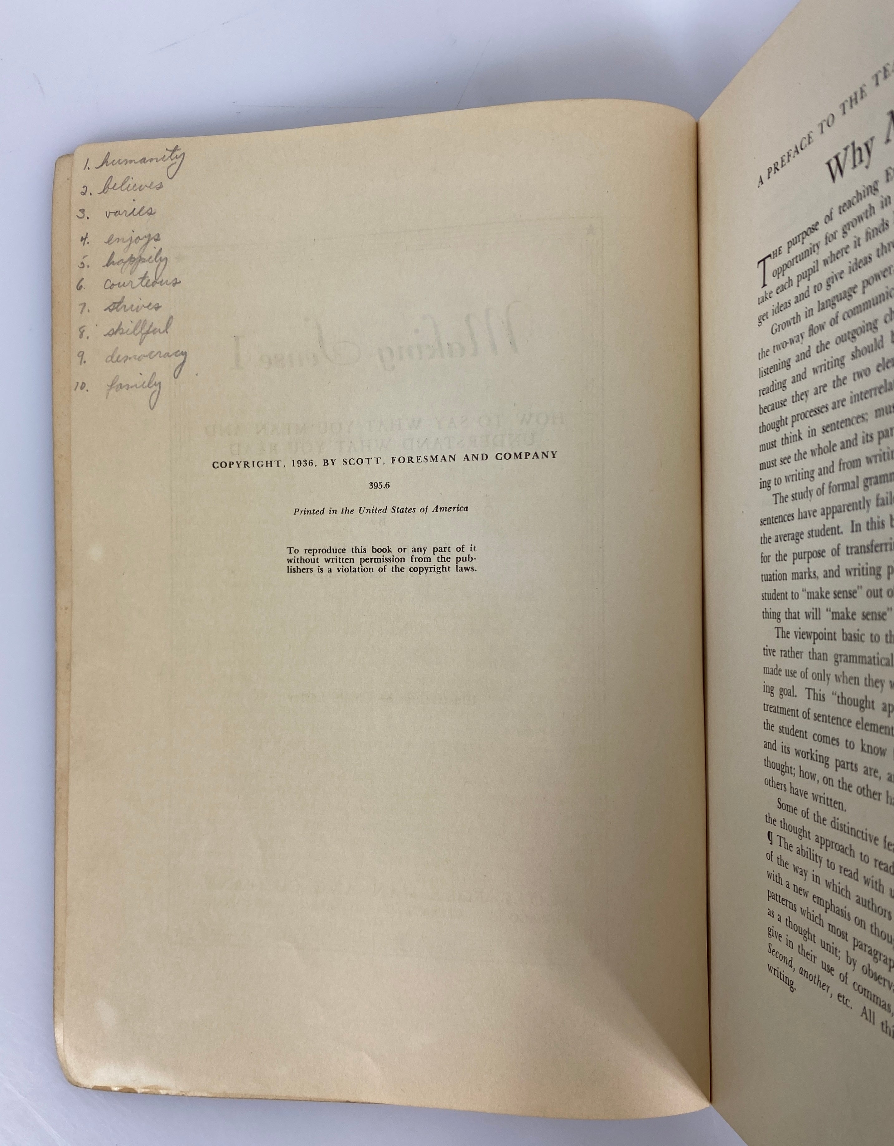 Making Sense I by Salisbury/Leonard 1936 Rare Student Workbook SC
