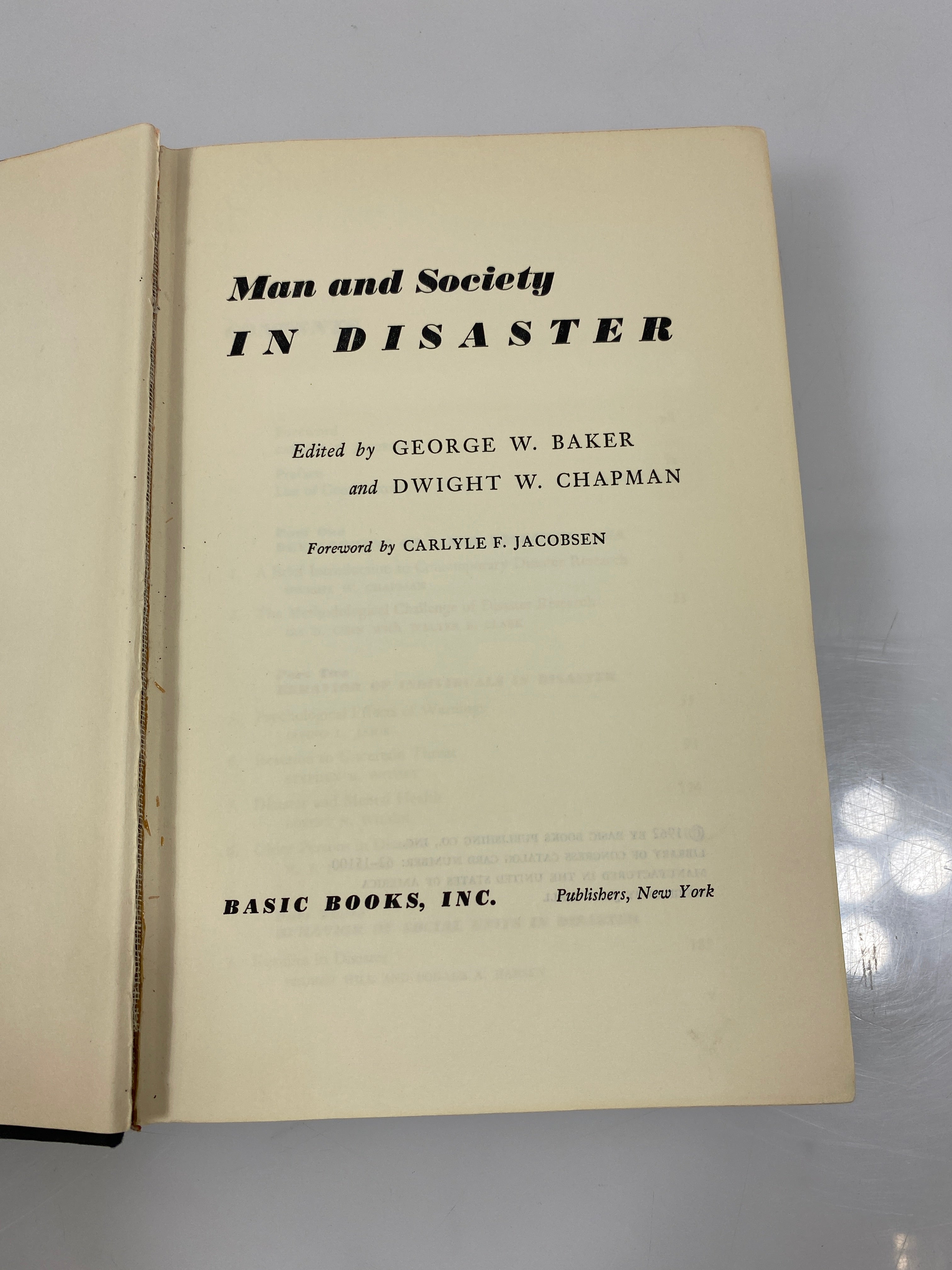 Man and Society in Disaster by Baker/Chapman Basic Books Ex-library 1962 HC