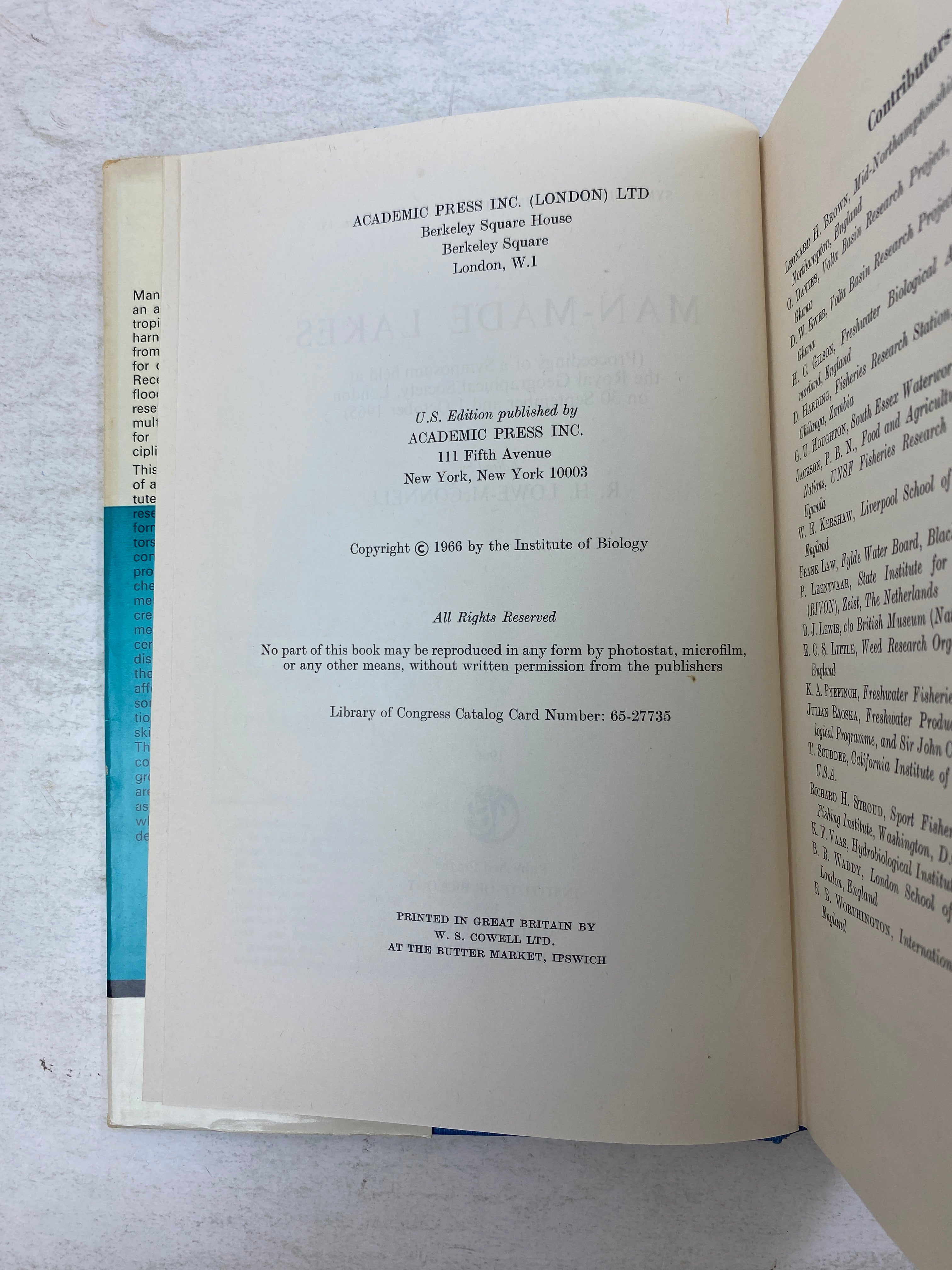 Man-Made Lakes edited by Lowe-McConnell 1966 HCDJ