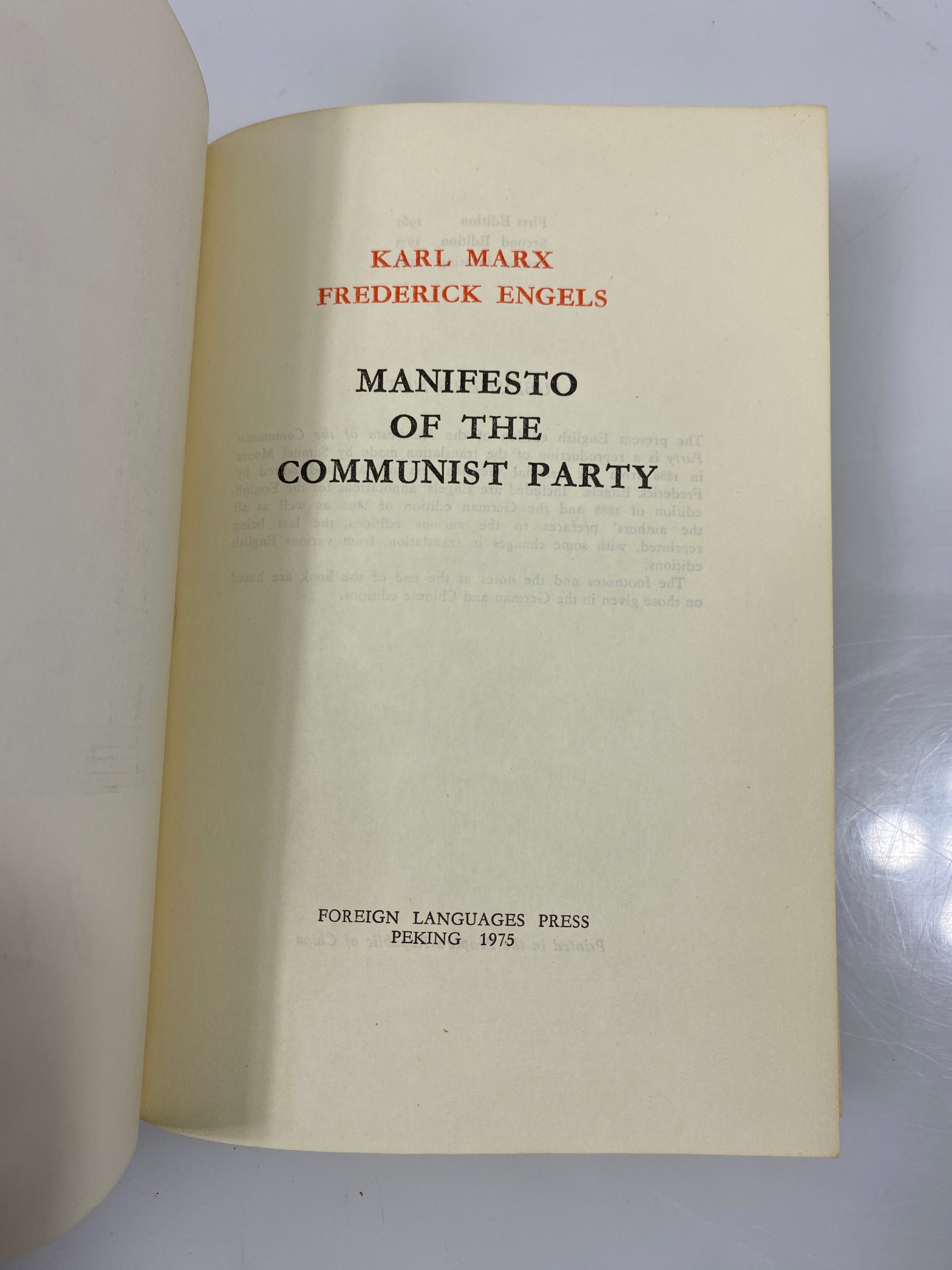 Manifesto of the Communist Party Marx/Engels 1975 2nd Ed./Print SC