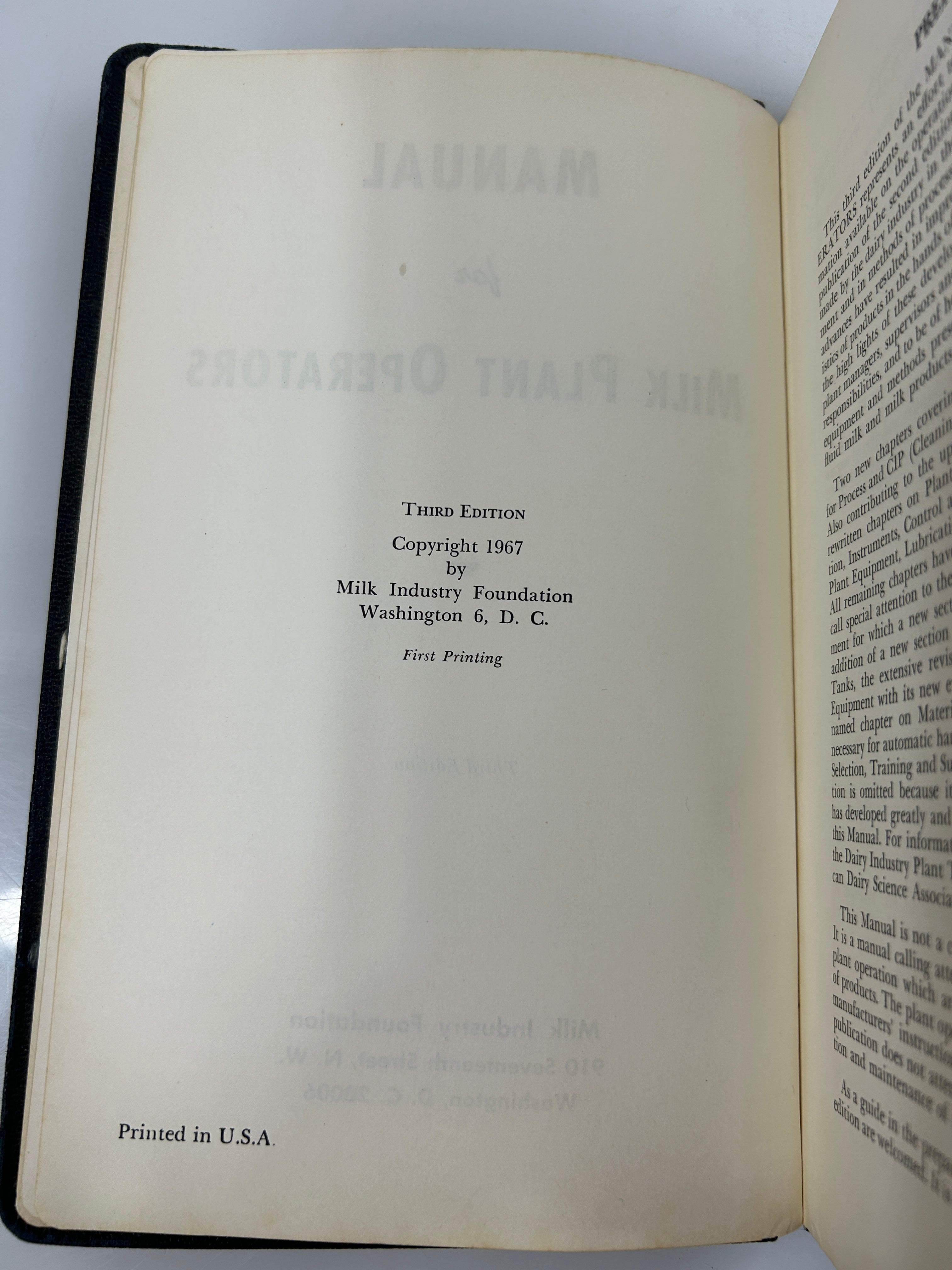 Manual for Milk Plant Operators 1967 3rd Edition 1st Printing HC
