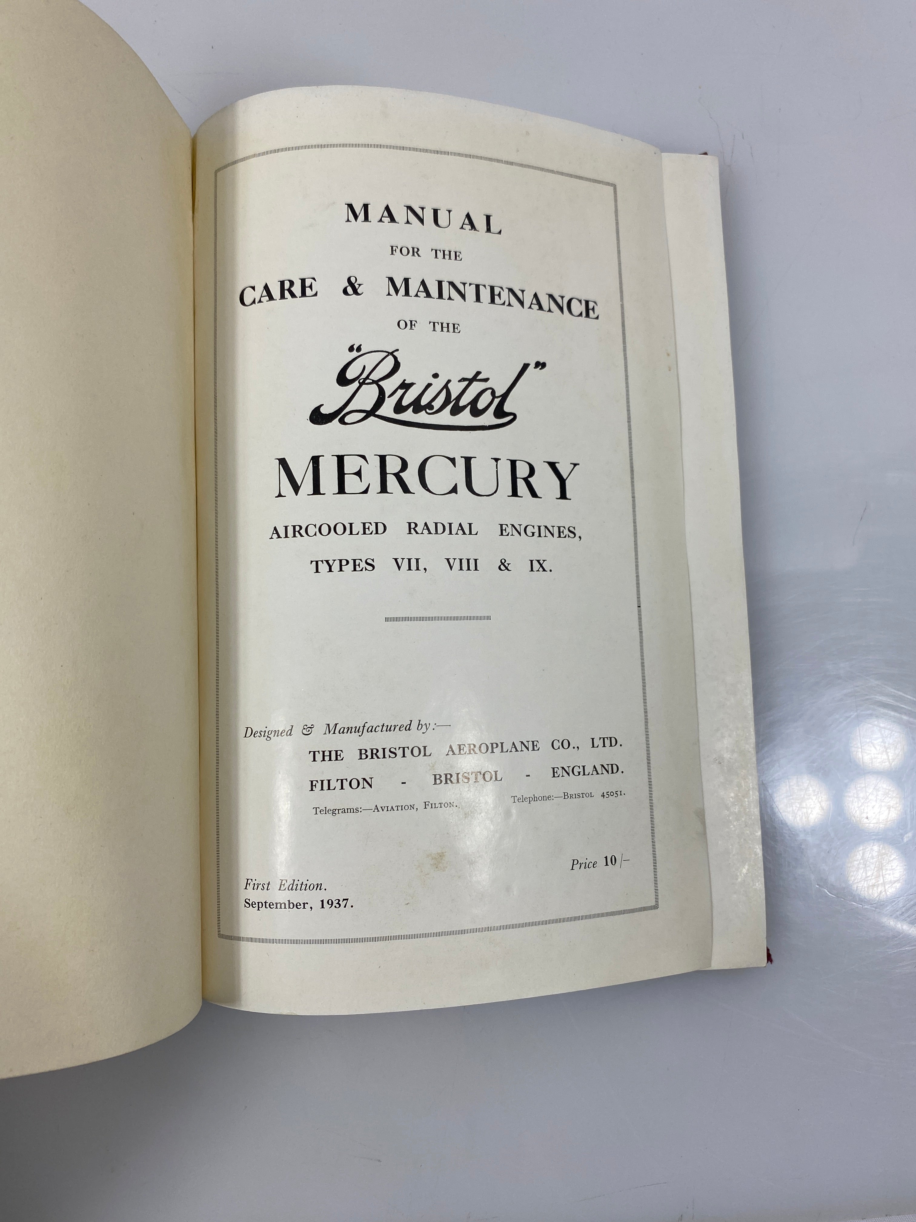 Manual for the Care & Maintenance of the Bristol Mercury 1937 HC