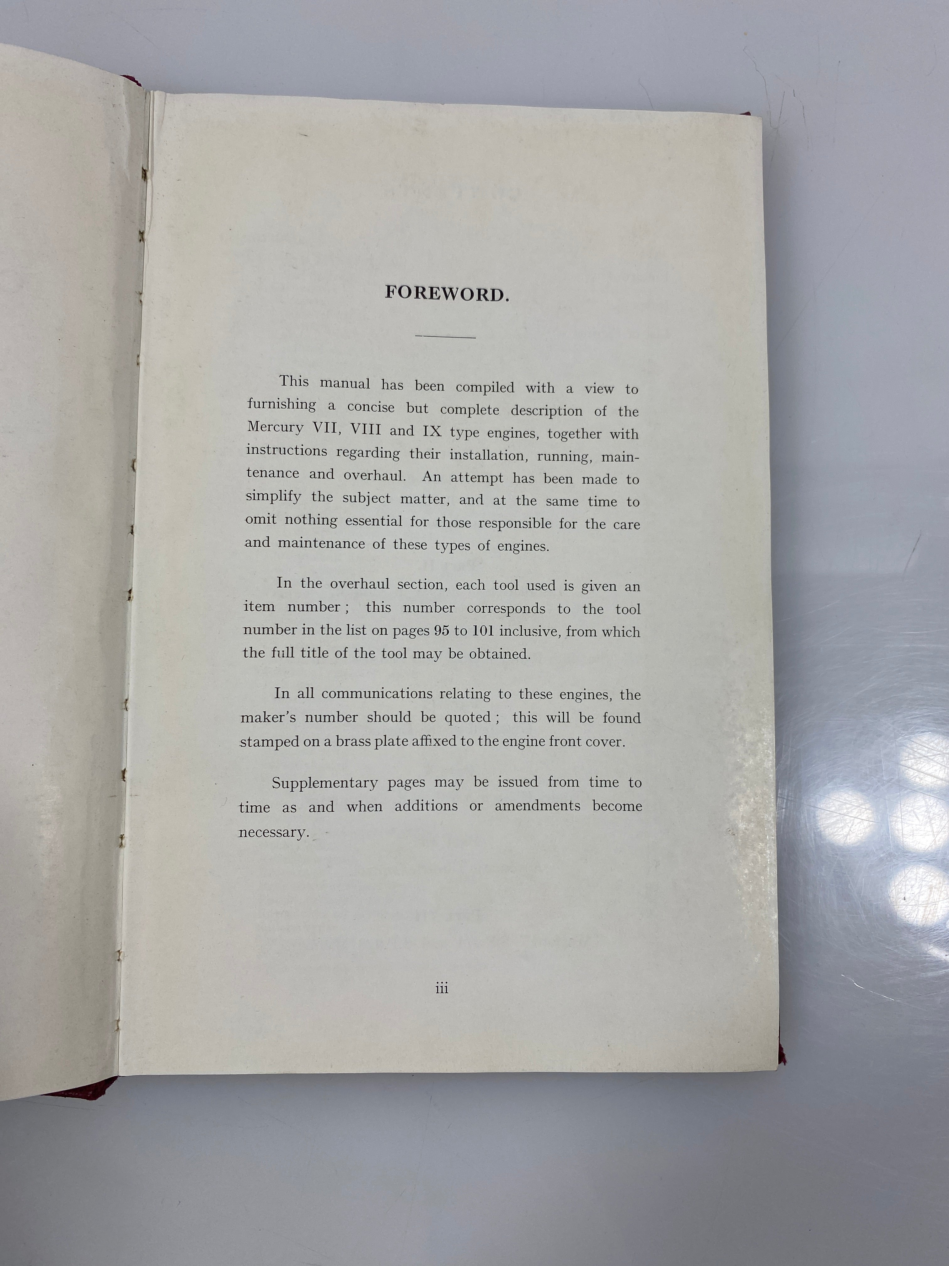 Manual for the Care & Maintenance of the Bristol Mercury 1937 HC