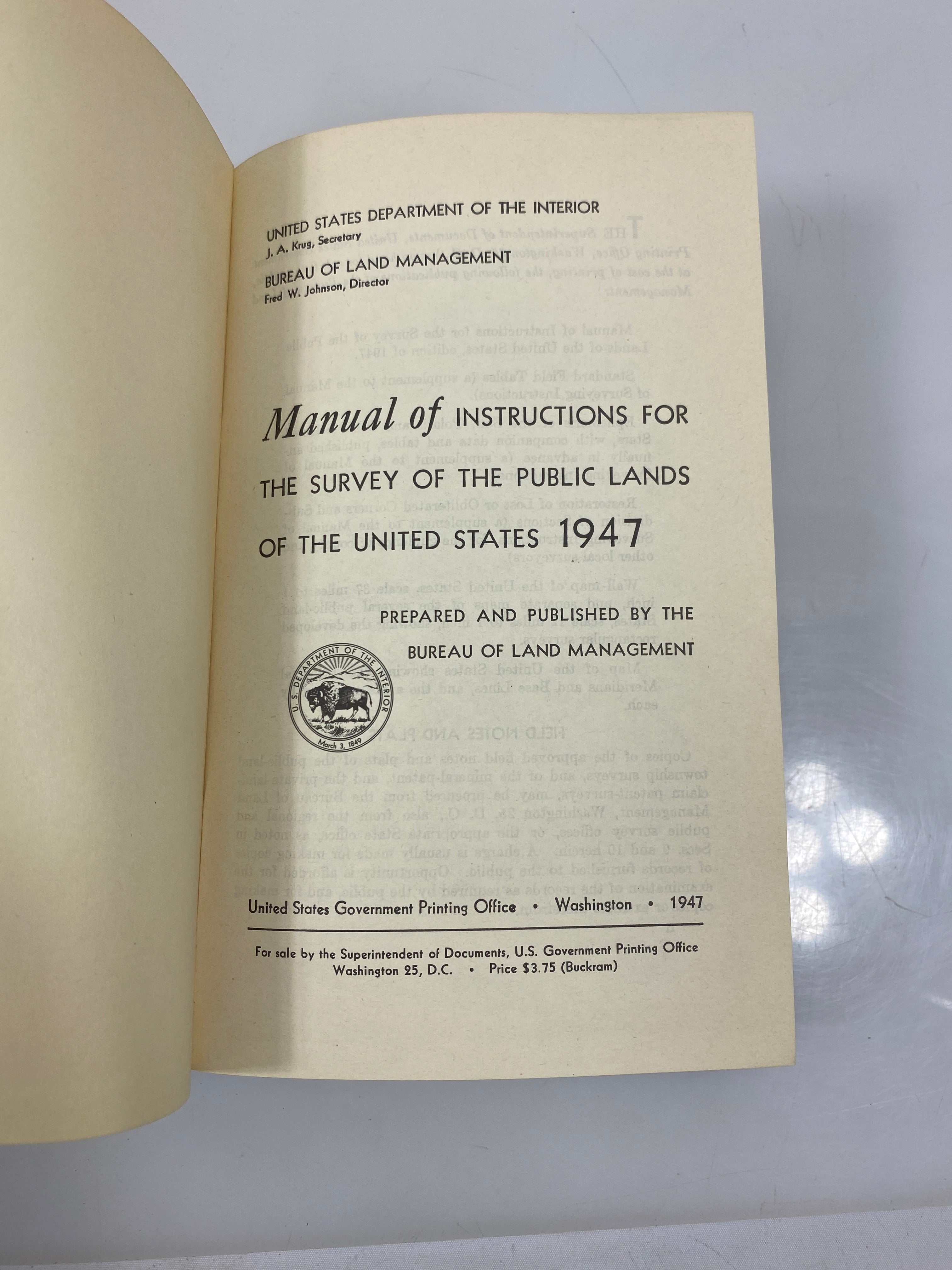 Manual of Instructions for the Survey of the Public Lands of the US 1947 HC