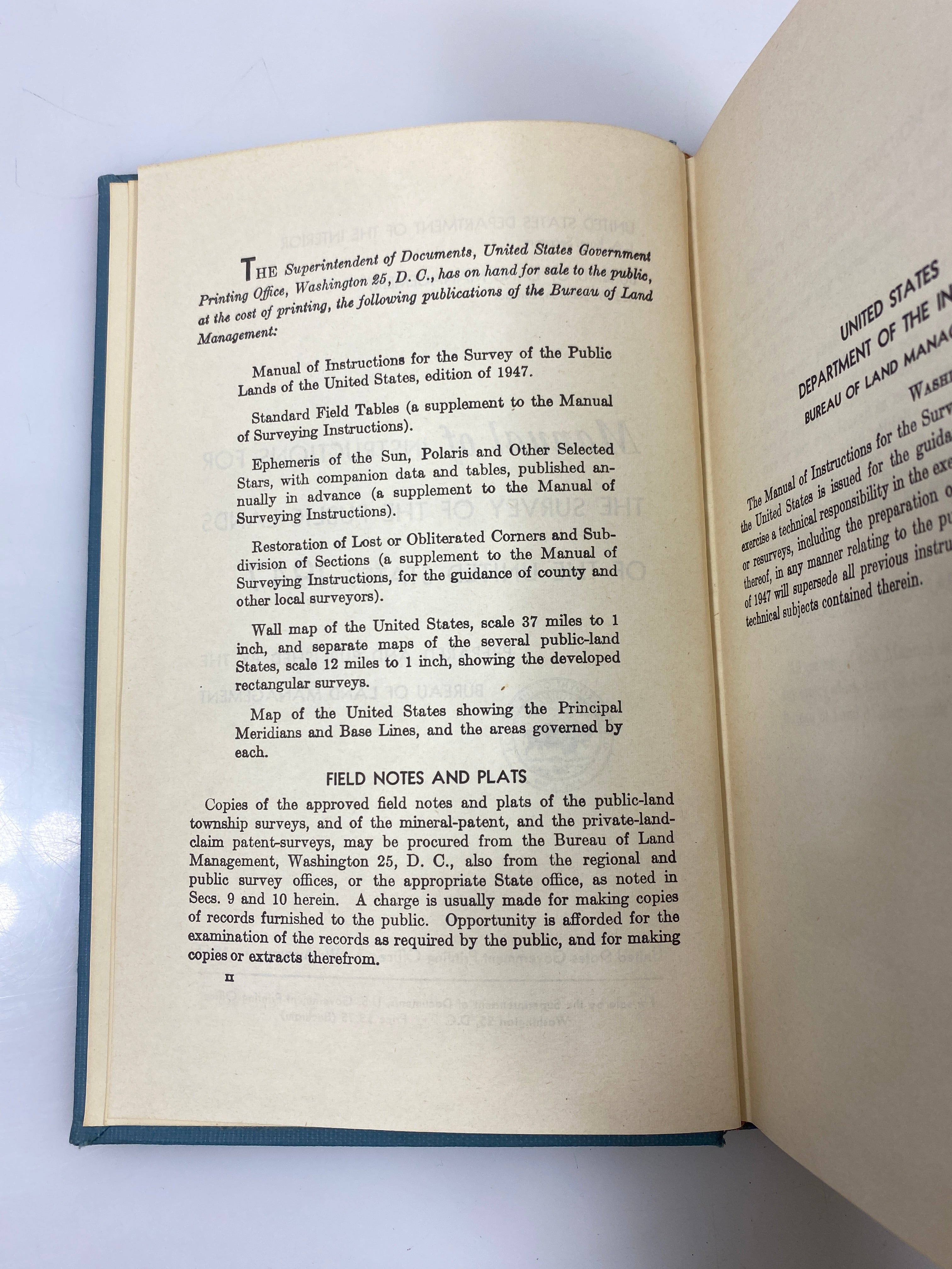 Manual of Instructions for the Survey of the Public Lands of the US 1947 HC