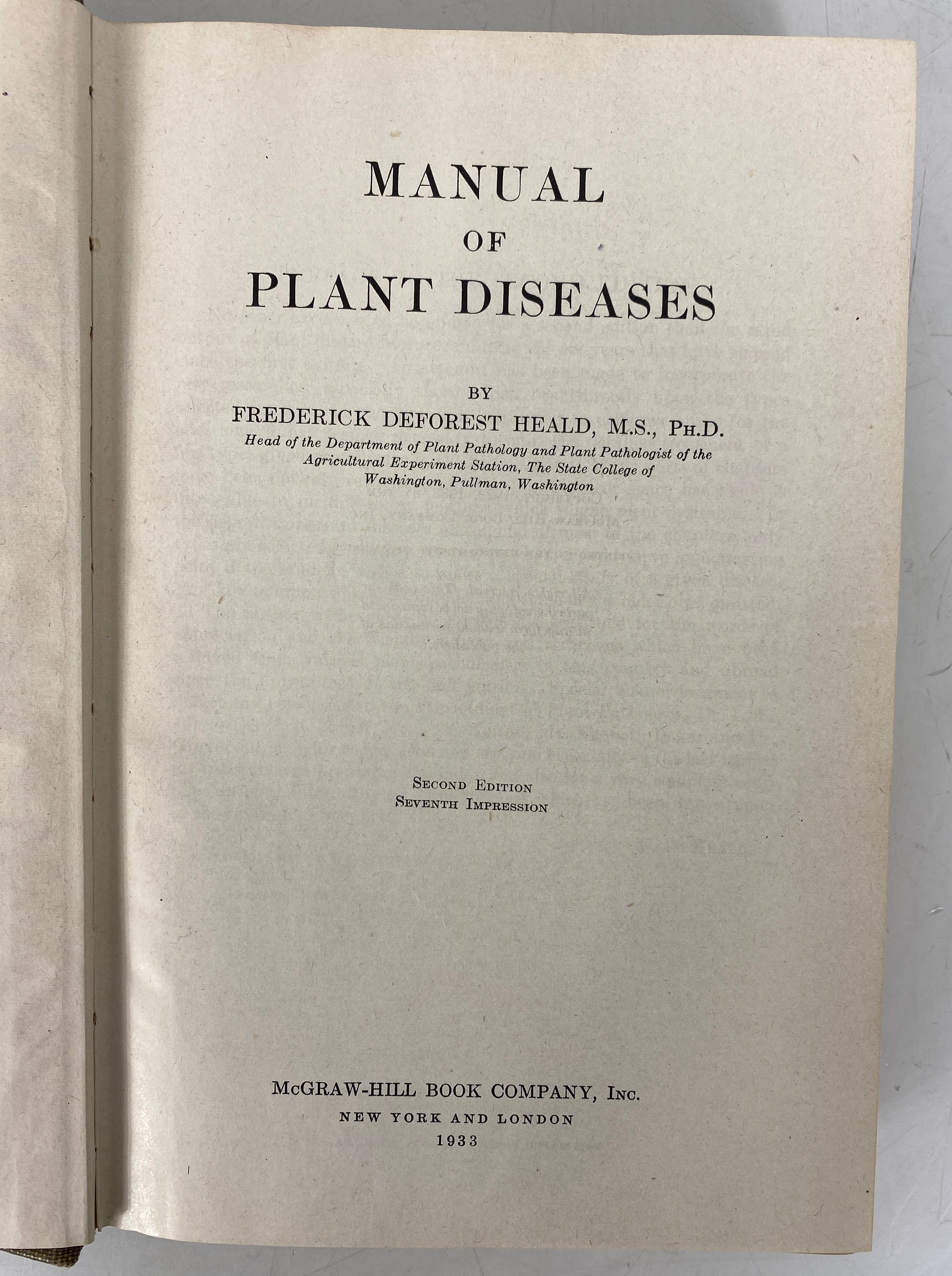 Manual of Plant Diseases by F. Deforest Heald 1933 2nd Edition HC
