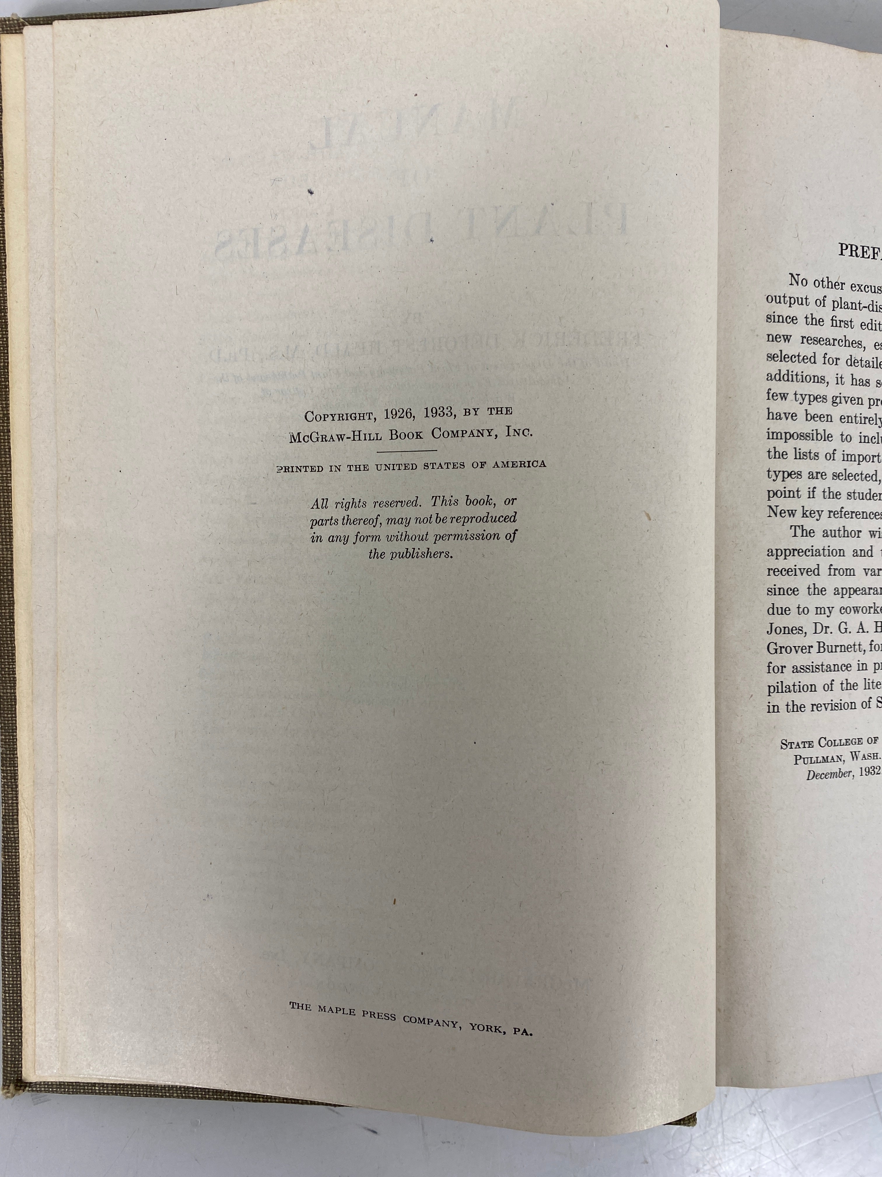 Manual of Plant Diseases by F. Deforest Heald 1933 2nd Edition HC