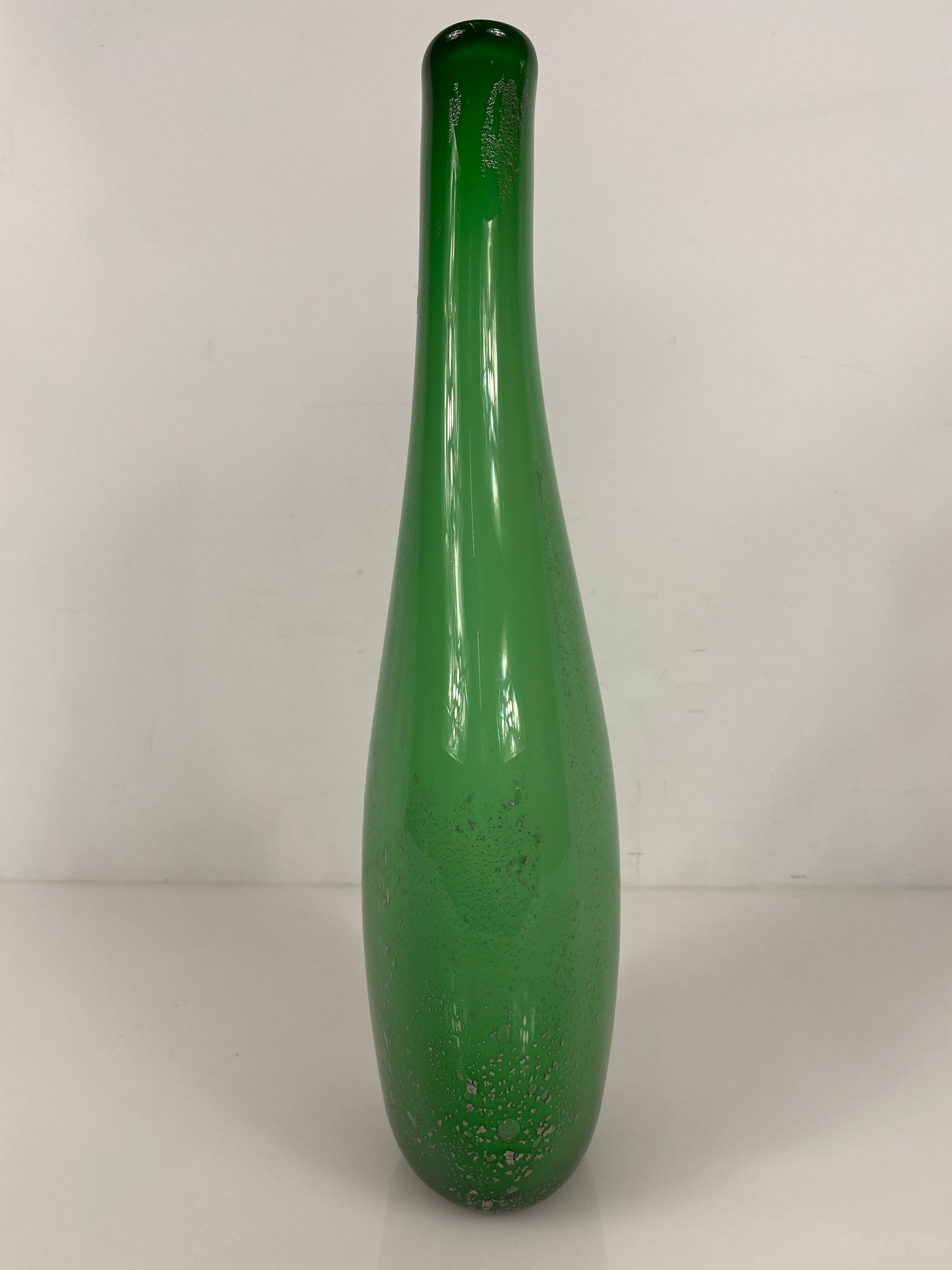 Marc Vanderberg Signed Green Vase with Silver Flecks