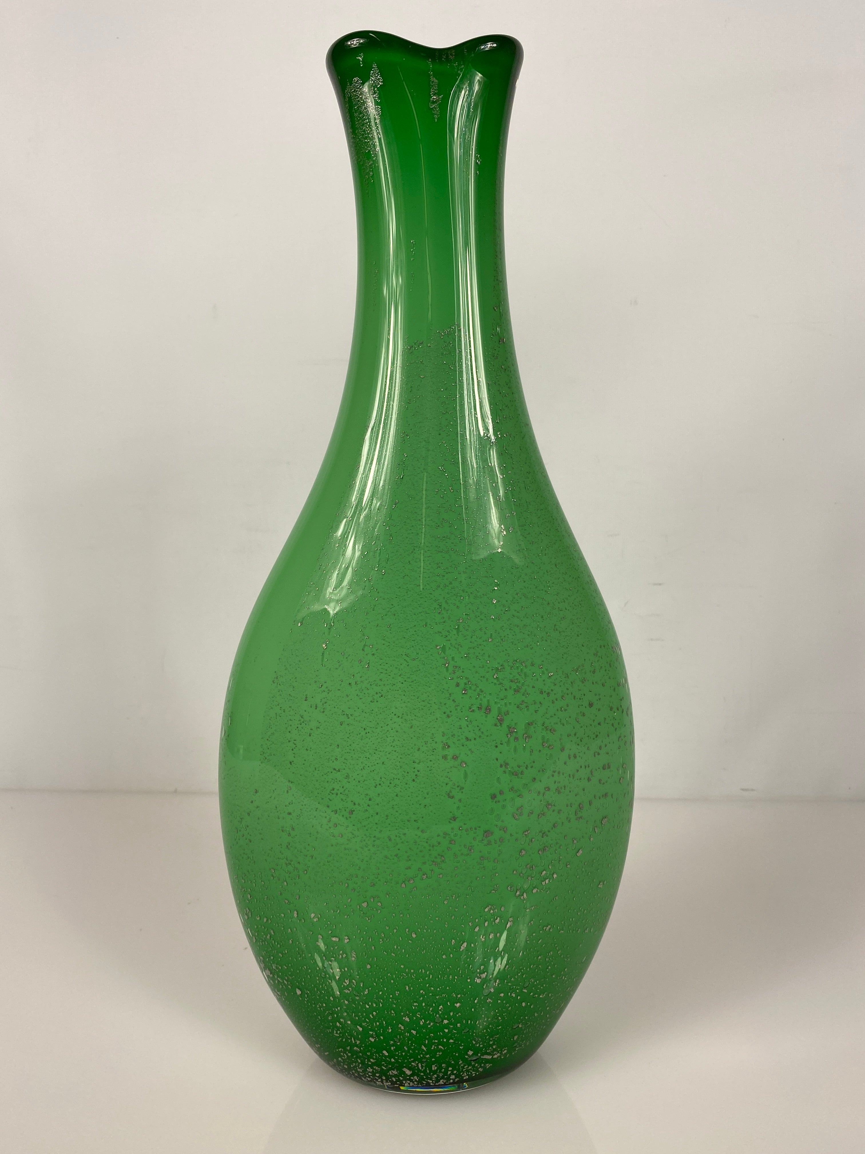 Marc Vanderberg Signed Green Vase with Silver Flecks