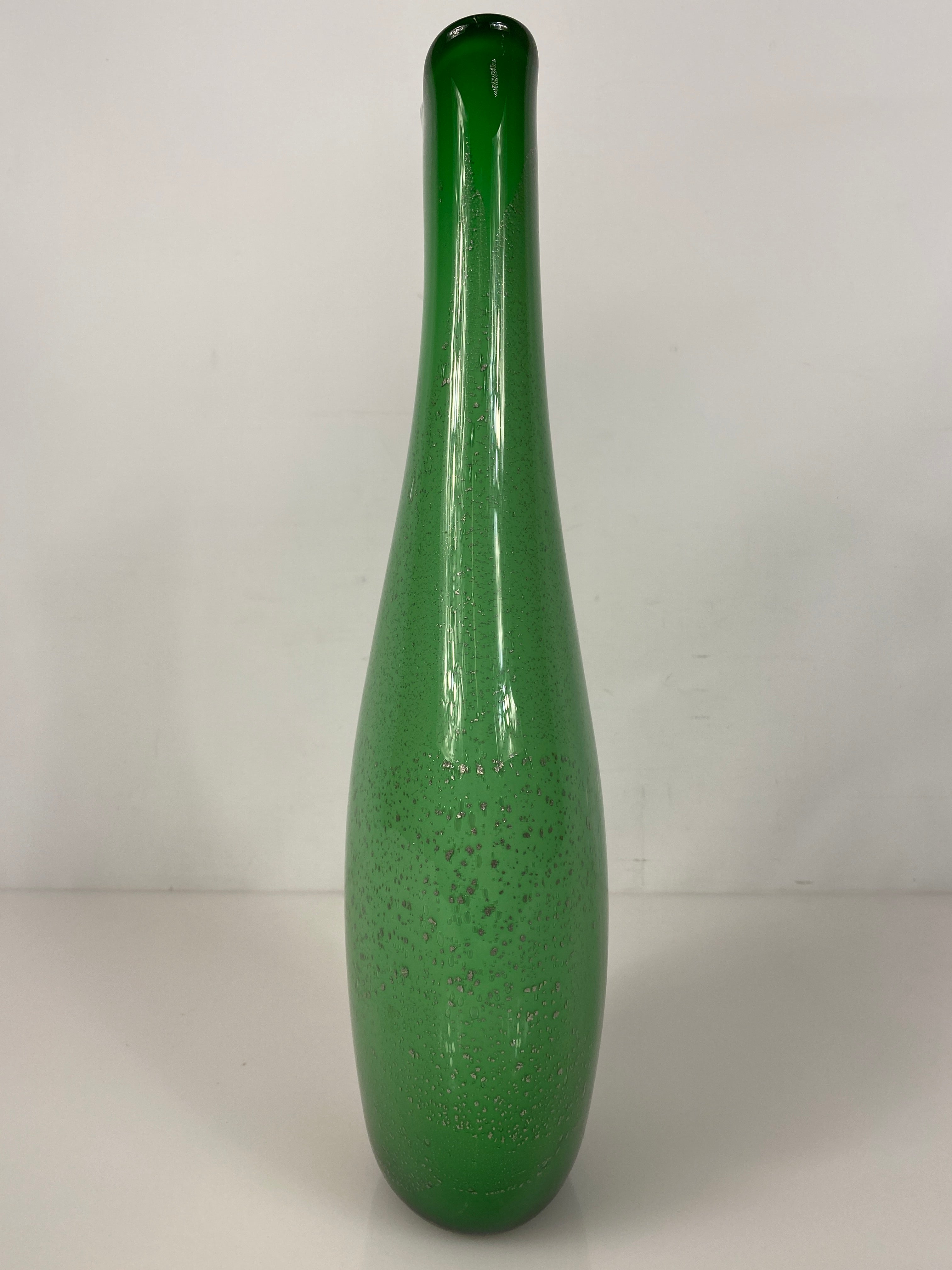 Marc Vanderberg Signed Green Vase with Silver Flecks