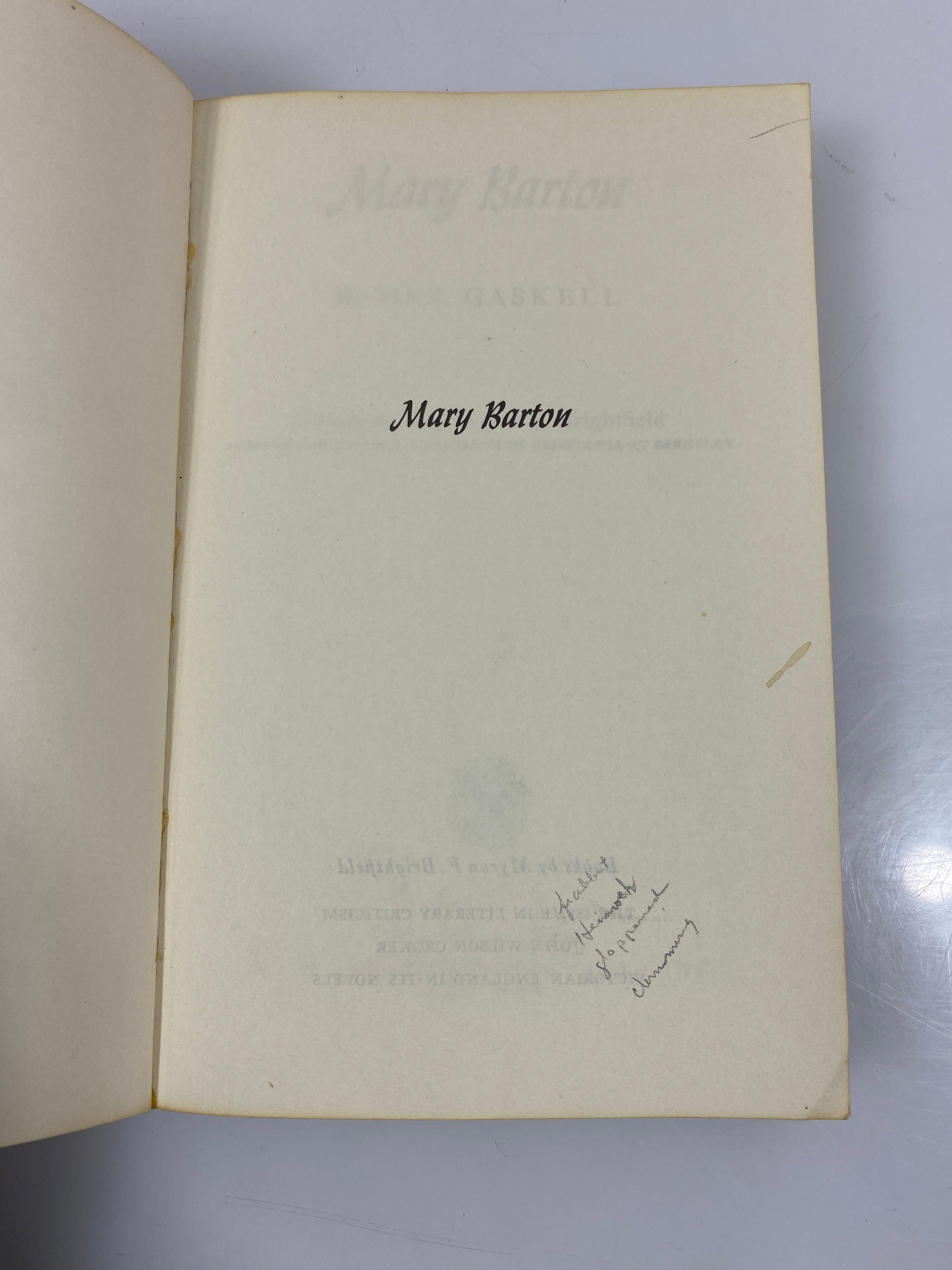 Mary Barton by Mrs Gaskell Norton Library 1958 SC