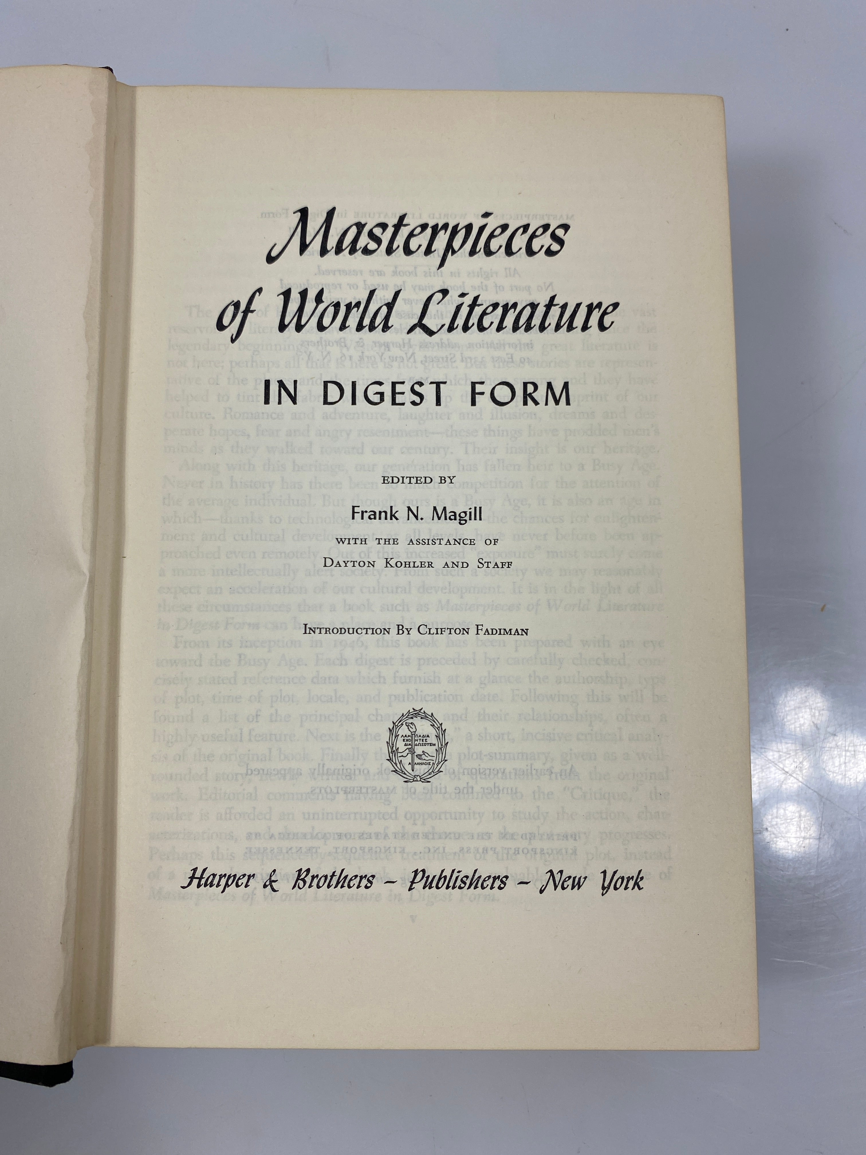 Masterpieces of World Literature in Digest Form Magill 1952 HC