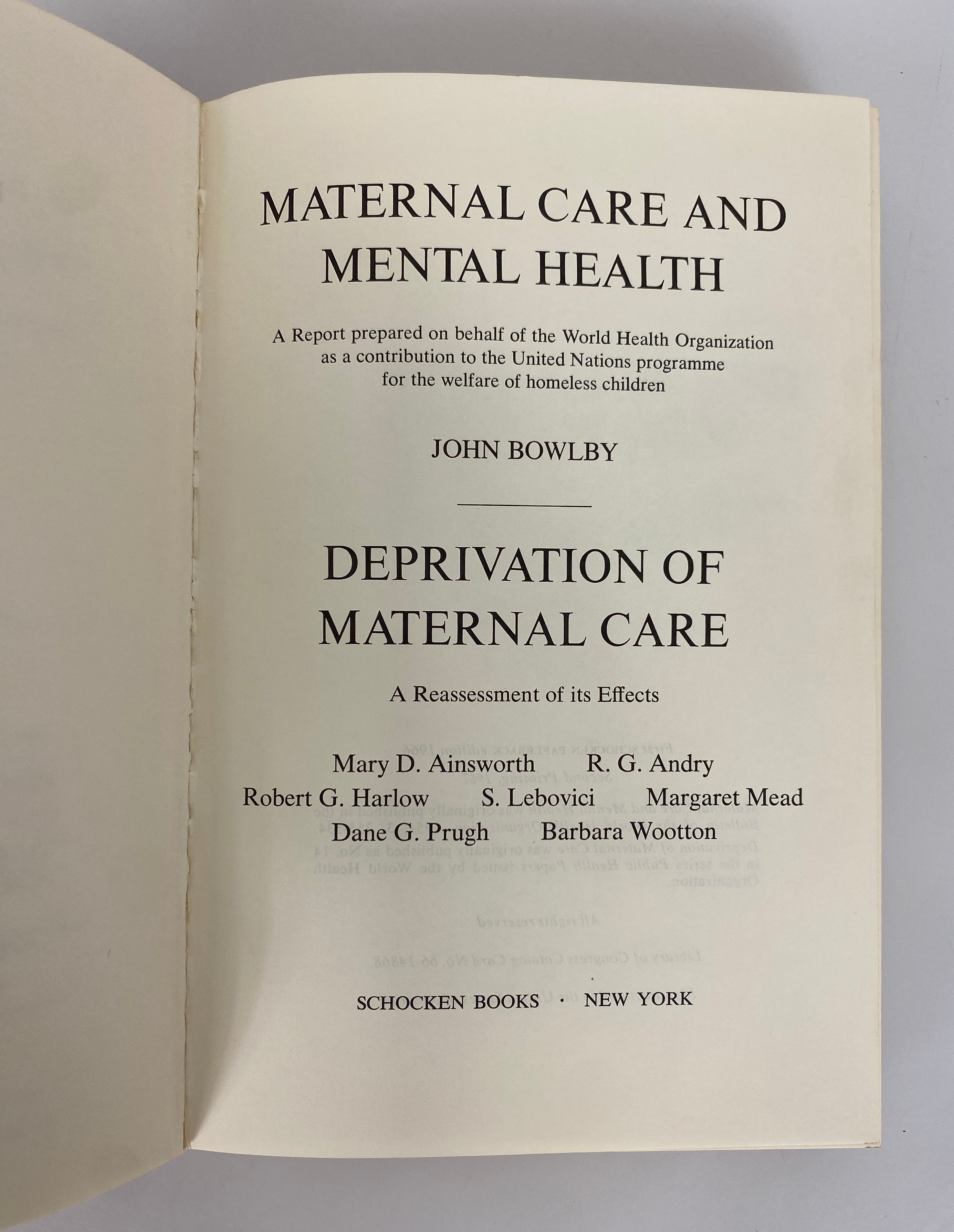 Maternal Care & Mental Health/Deprivation of Maternal Care by Bowlby 1967 SC